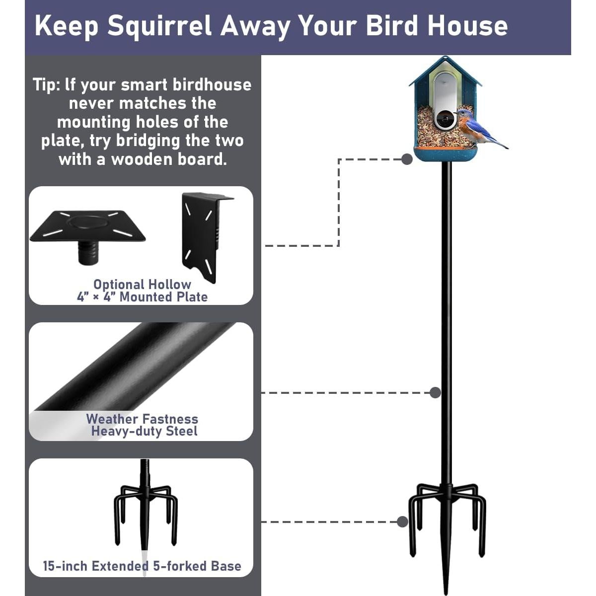 Soporte para Comedero de Aves Ansionsol 2.29m Ajustable Negro