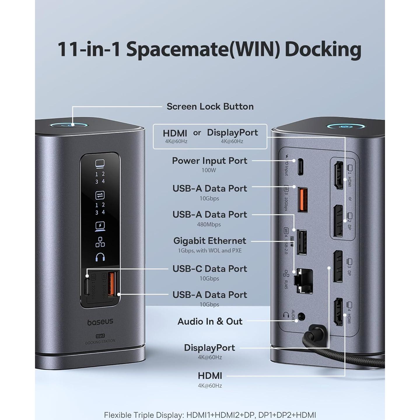 Baseus Estación de Acoplamiento 11 en 1 + Cargador USB-C 45W