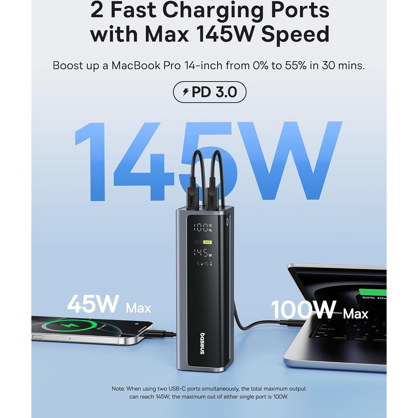 Baseus Estación de Acoplamiento 11 en 1 4K HDMI y DP + Batería 20800mAh