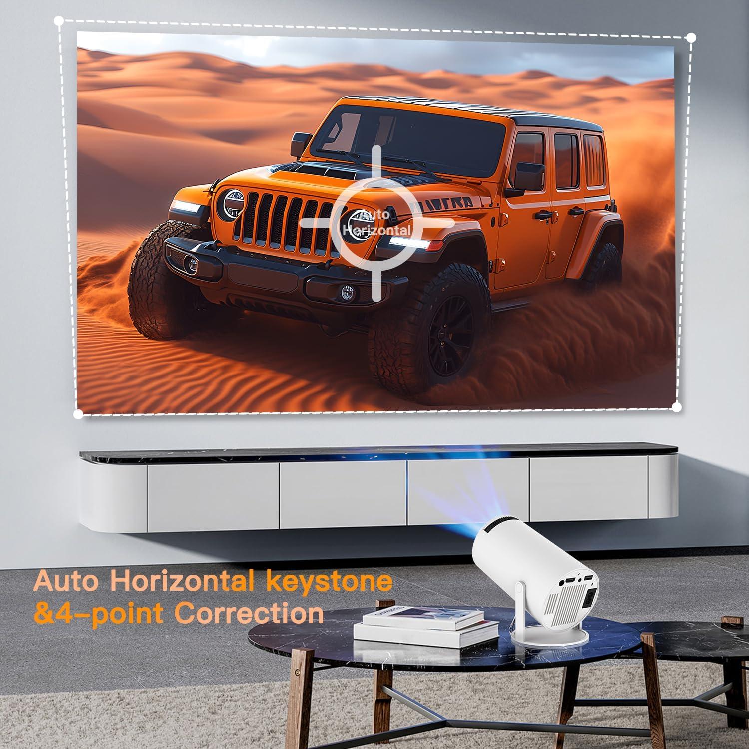 Mini Projector with Android System, HY300PRO 4K 1080P Support Portable Projector with WIFI 6 and Bluetooth, 160 ANSI, Auto Keystone Correction, 130" Screen Video Projector for Laptop/PC/Smartphone