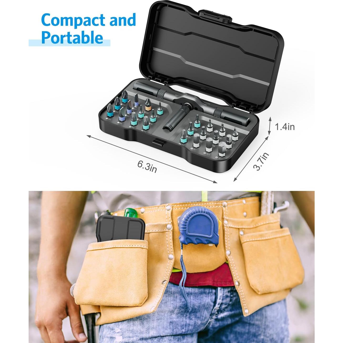 Juego de Destornilladores Magnéticos 24 en 1 AMIR con Mango Trinquete
