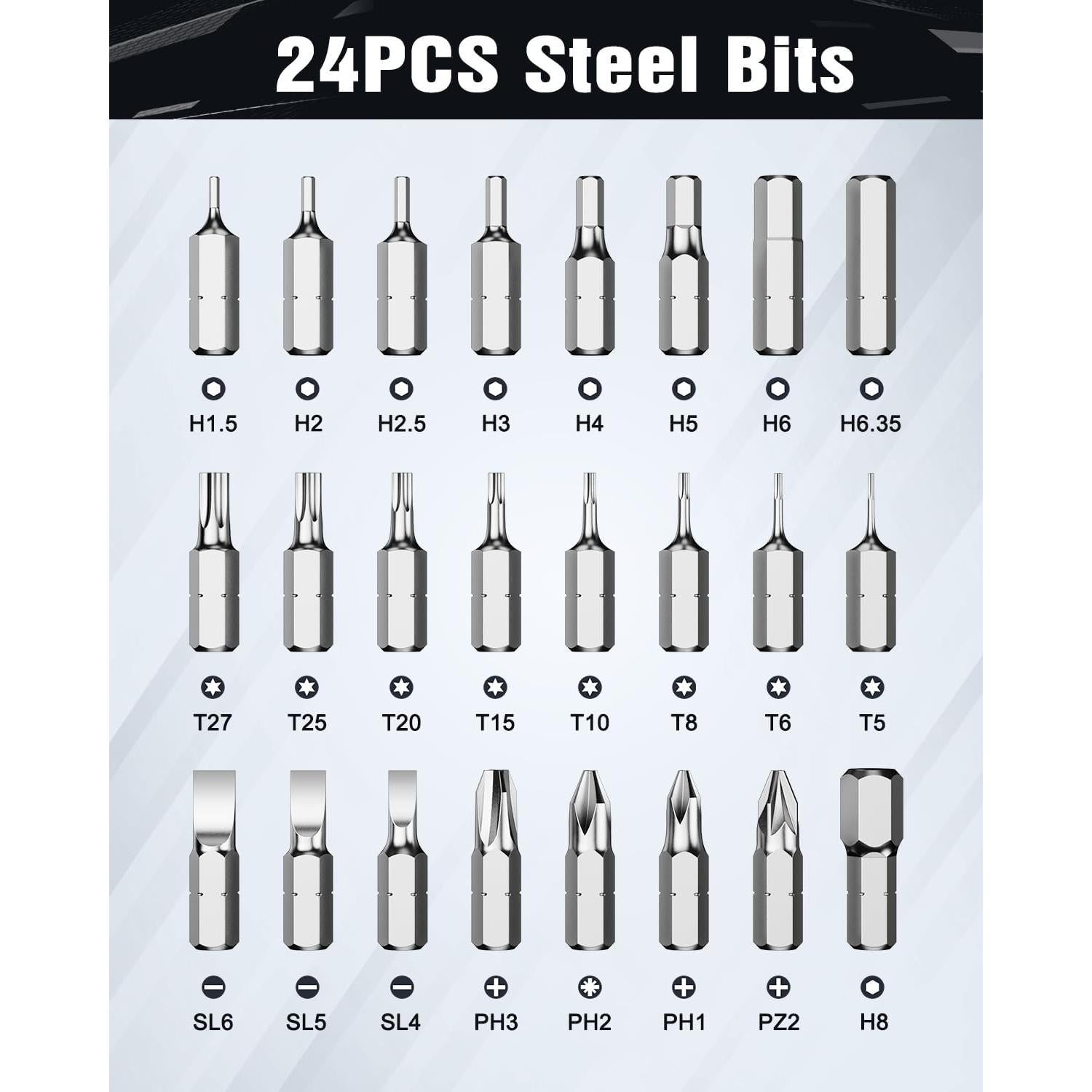 Juego de Destornilladores Magnéticos 24 en 1 Homiyteck