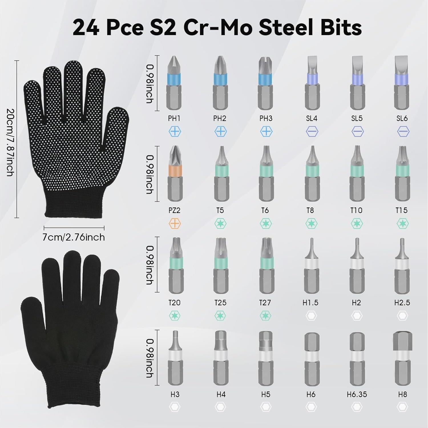 Juego de Destornilladores Magnéticos 24 en 1 HYLEBOR con Mango Desmontable