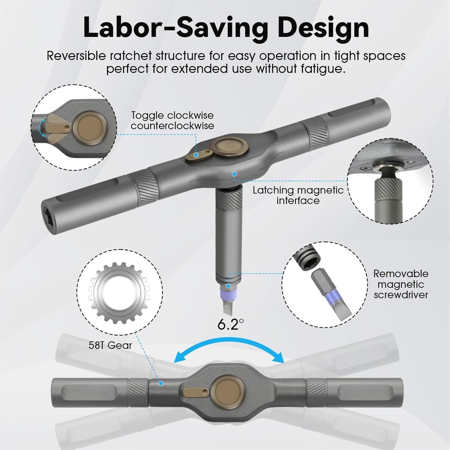 Juego de Destornilladores Magnéticos 24 en 1 HYLEBOR con Mango Desmontable