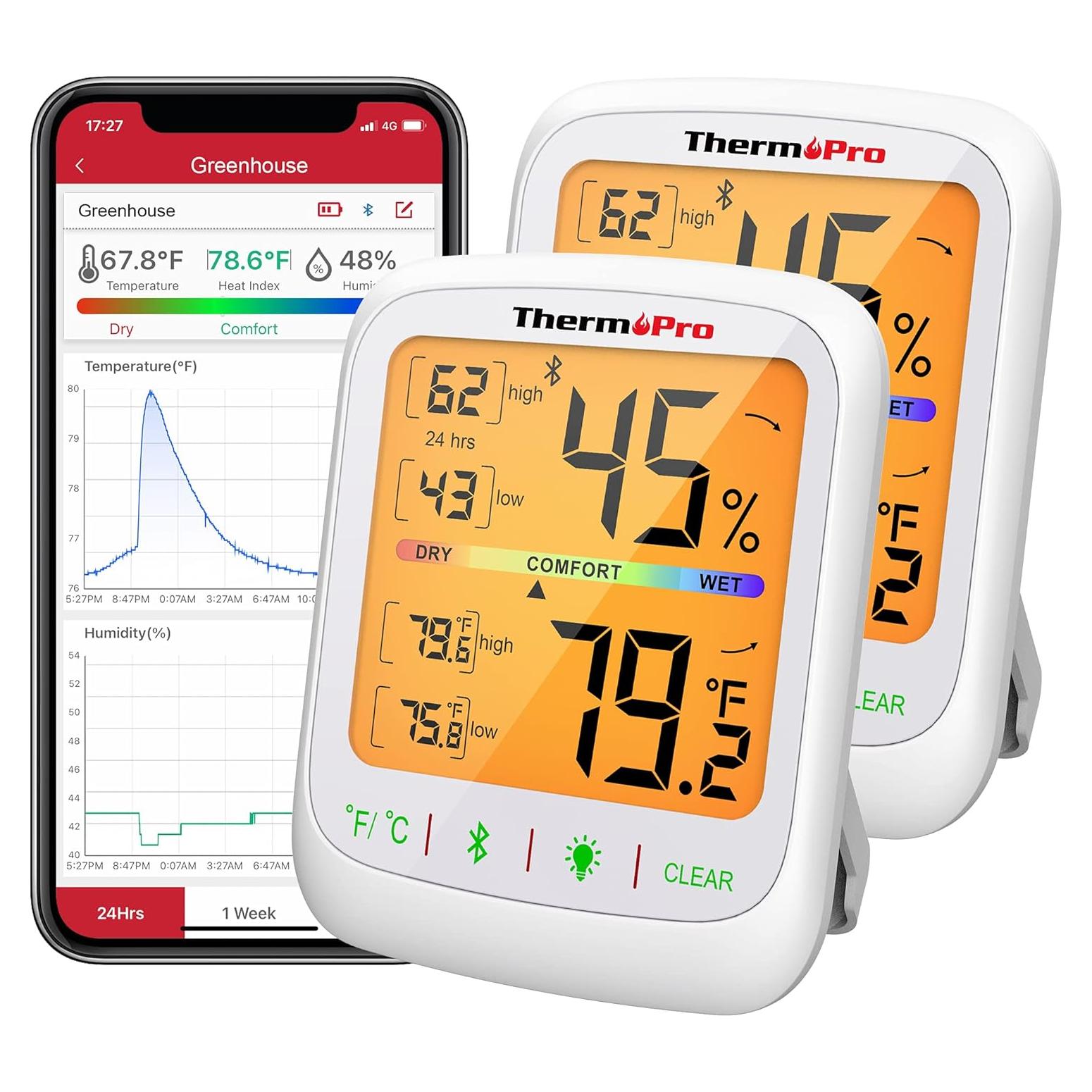 Termómetro Higrómetro Bluetooth ThermoPro TP-359-2, 79.83m