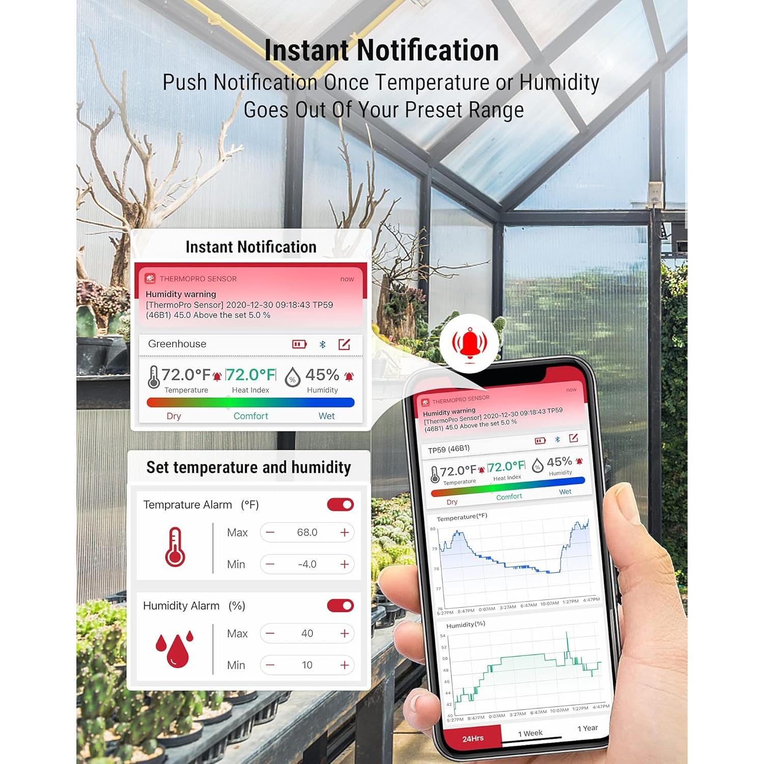 Termómetro Higrómetro Bluetooth ThermoPro TP-359-2, 79.83m