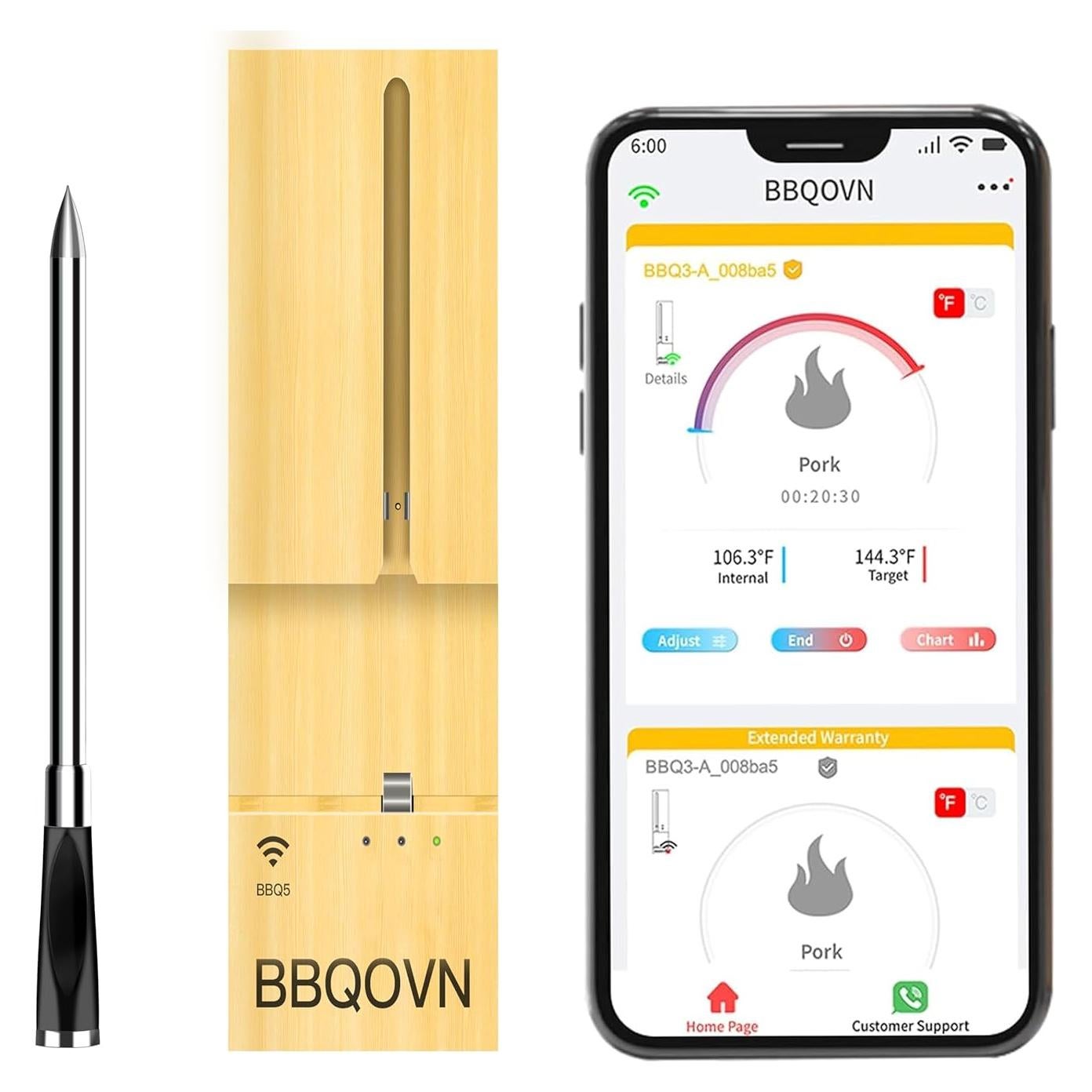 Termómetro de Carne Inalámbrico WiFi BBQOVN Negro