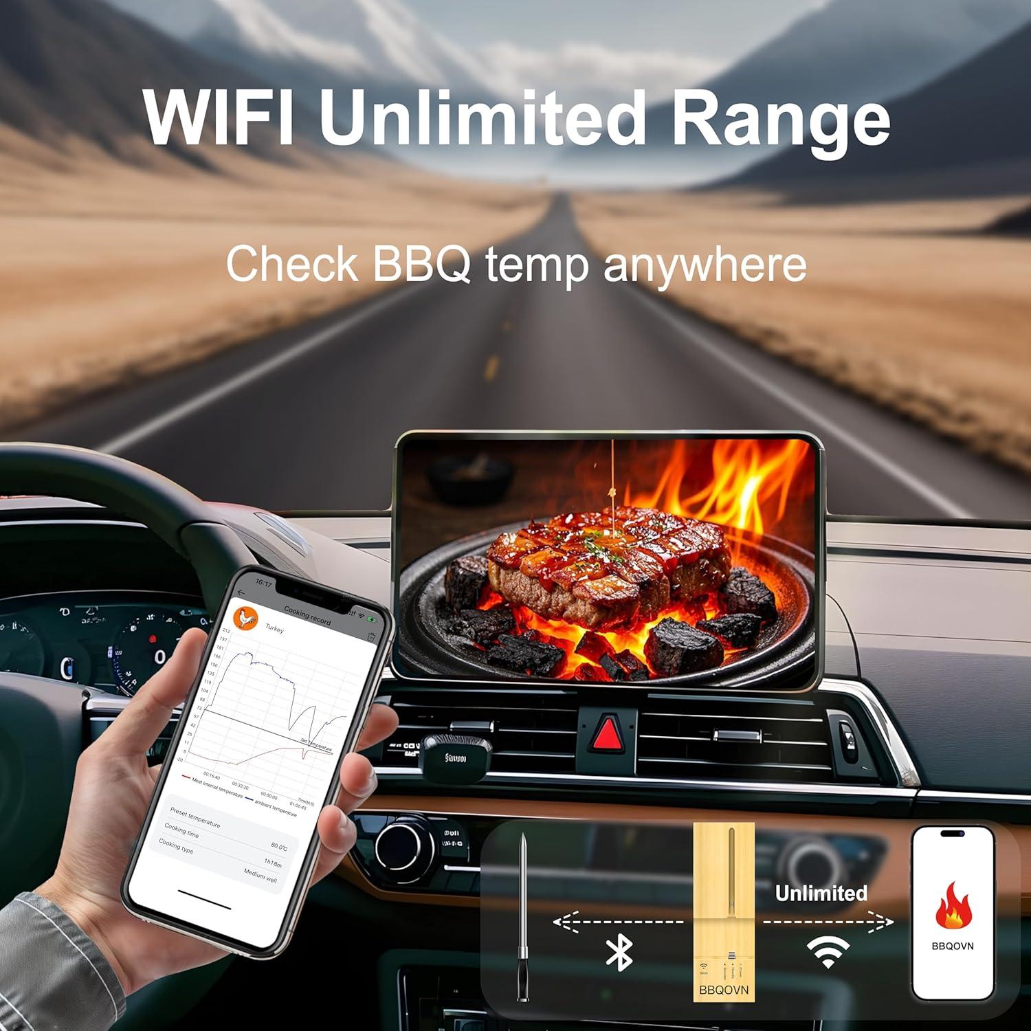 Termómetro de Carne Inalámbrico WiFi BBQOVN Negro
