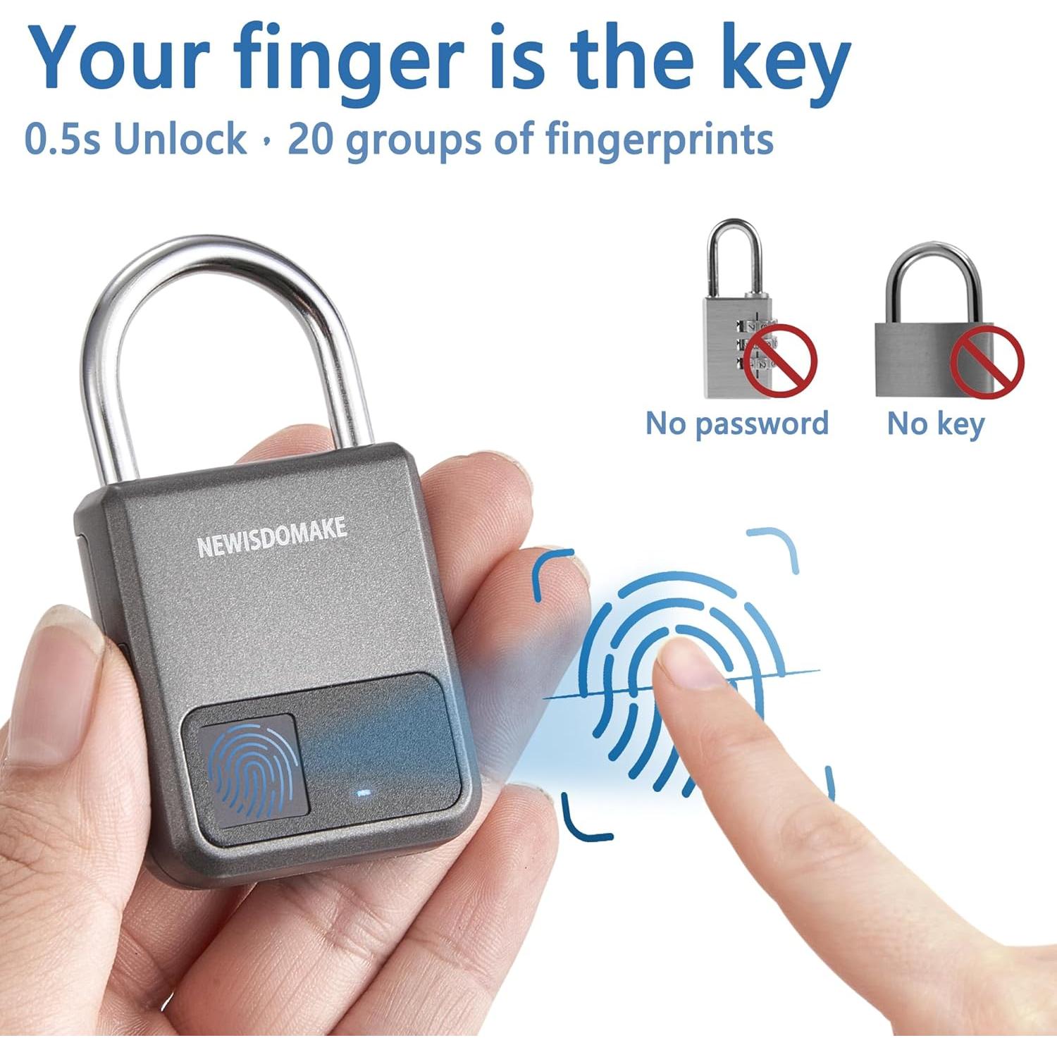 Candado Biométrico Newisdomake Gris con Huella Dactilar