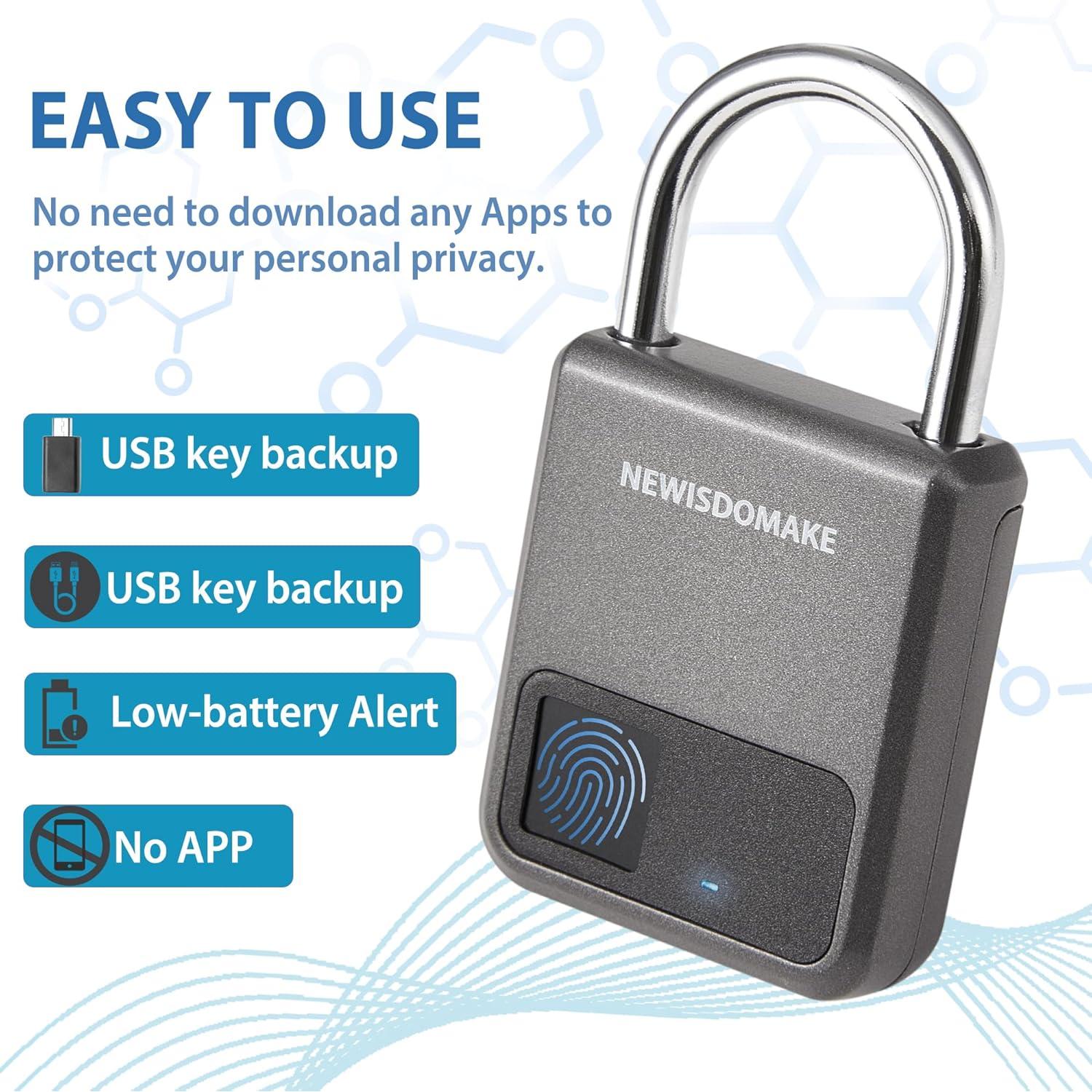 Candado Biométrico Newisdomake Gris con Huella Dactilar