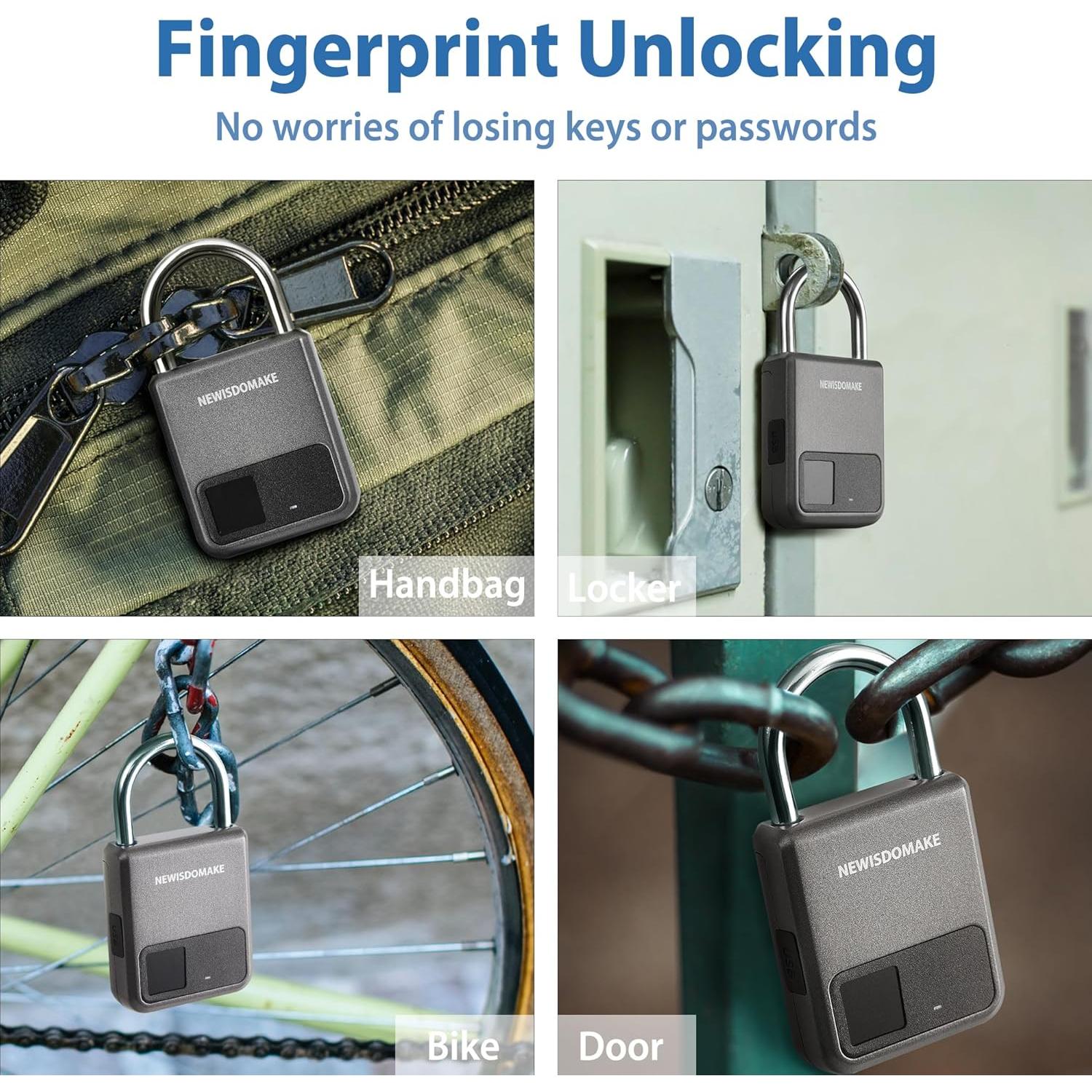 Candado Biométrico Newisdomake Gris con Huella Dactilar