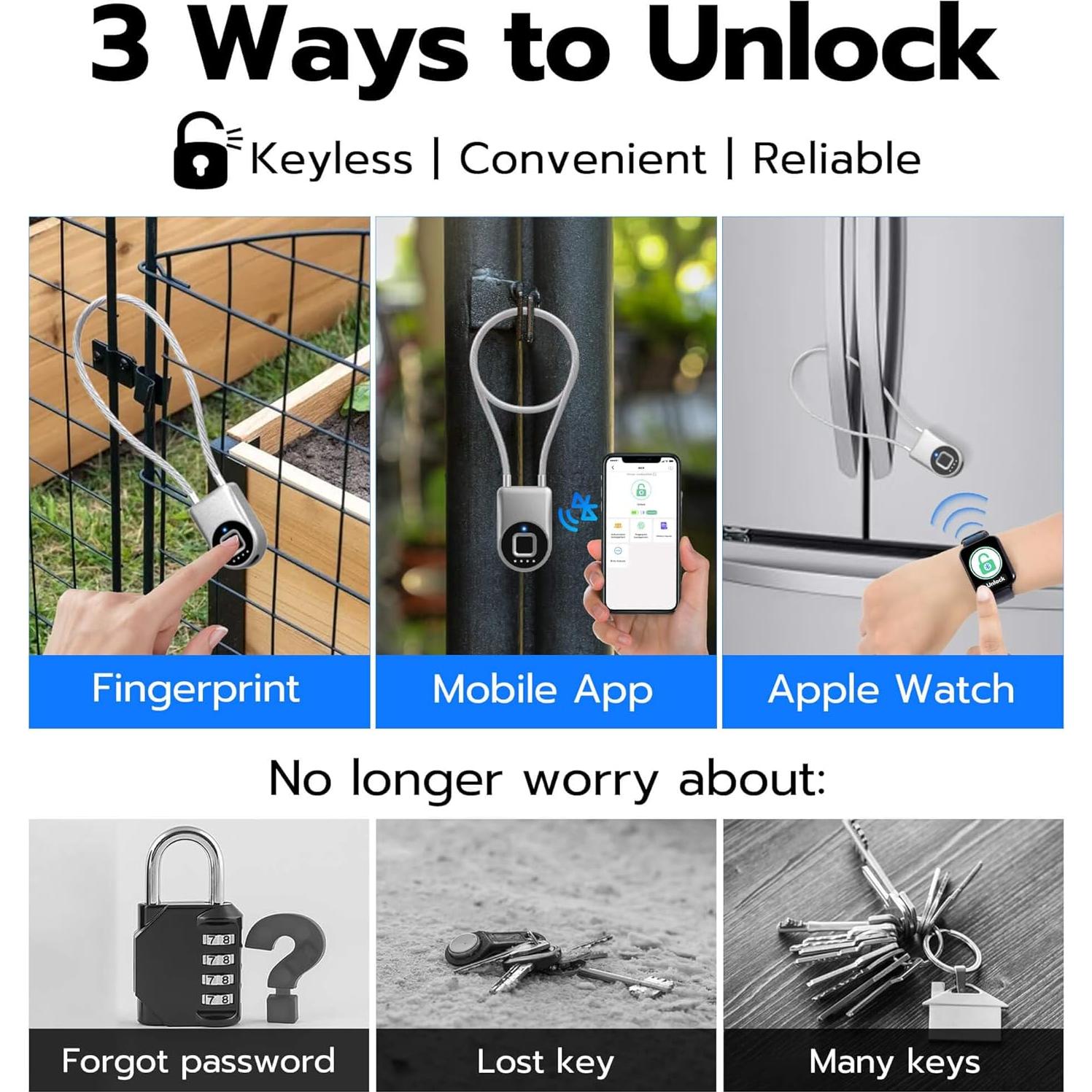 Candado de Cable Biométrico Anweller P2B 35,56 cm Plata