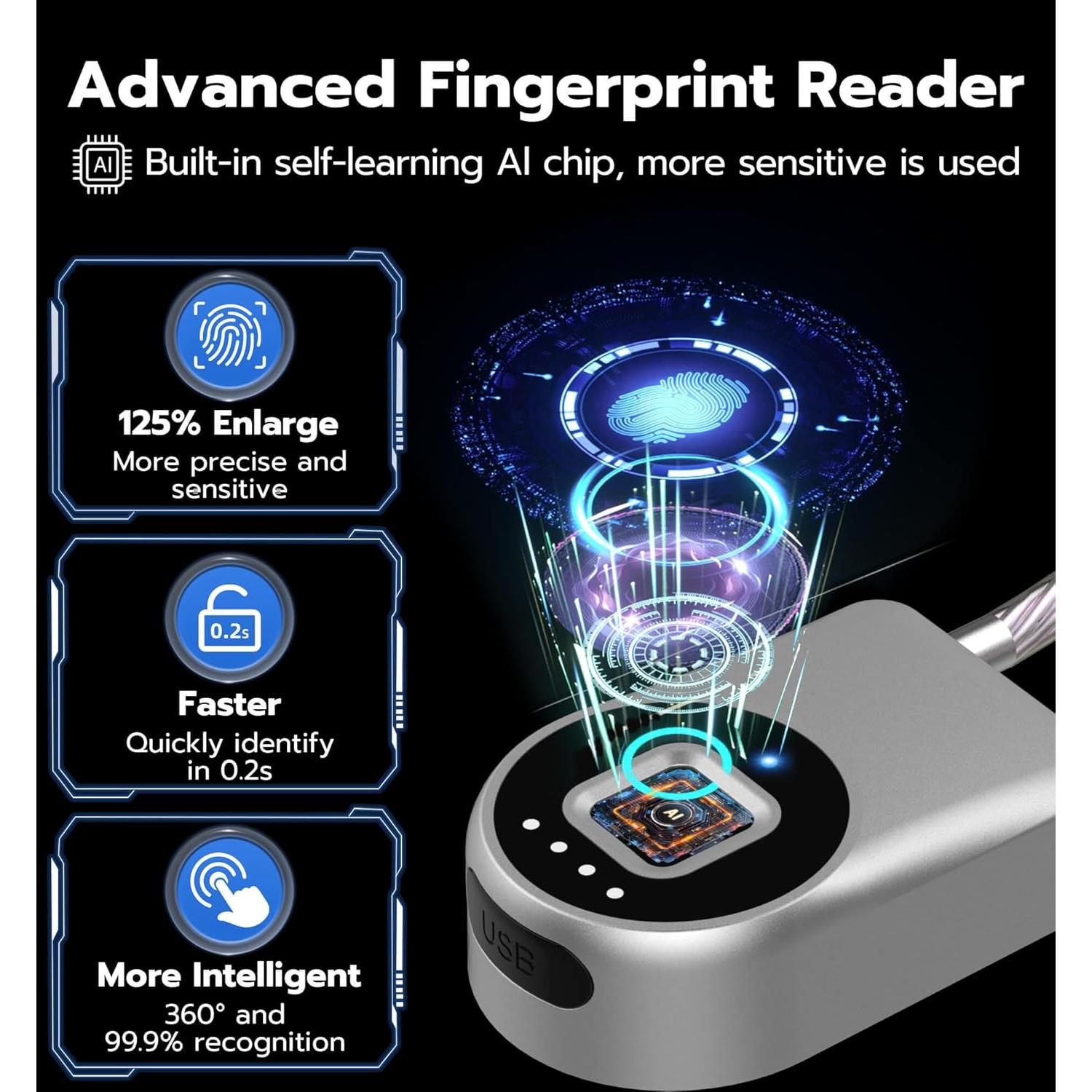 Candado de Cable Biométrico Anweller P2B 35,56 cm Plata