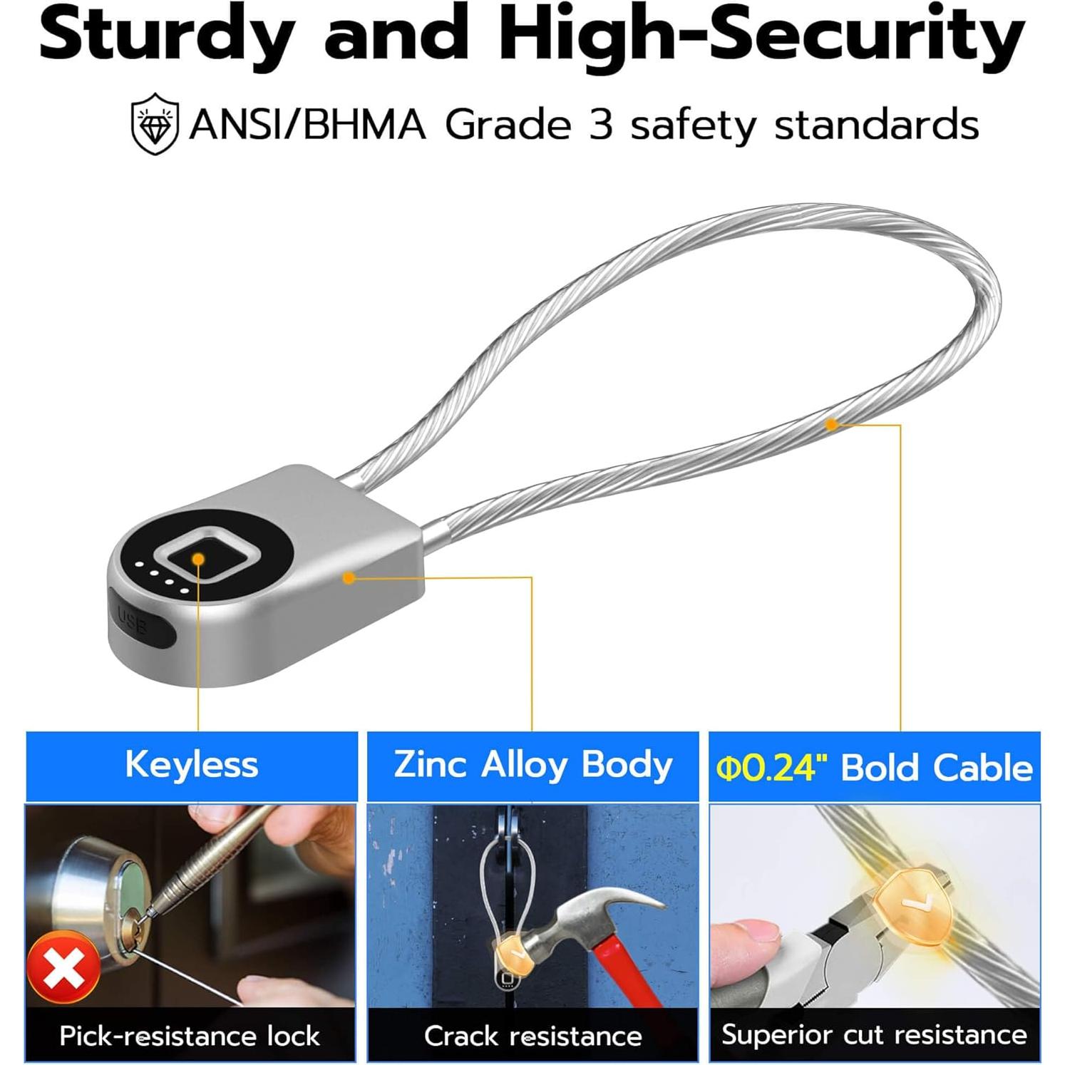 Candado de Cable Biométrico Anweller P2B 35,56 cm Plata