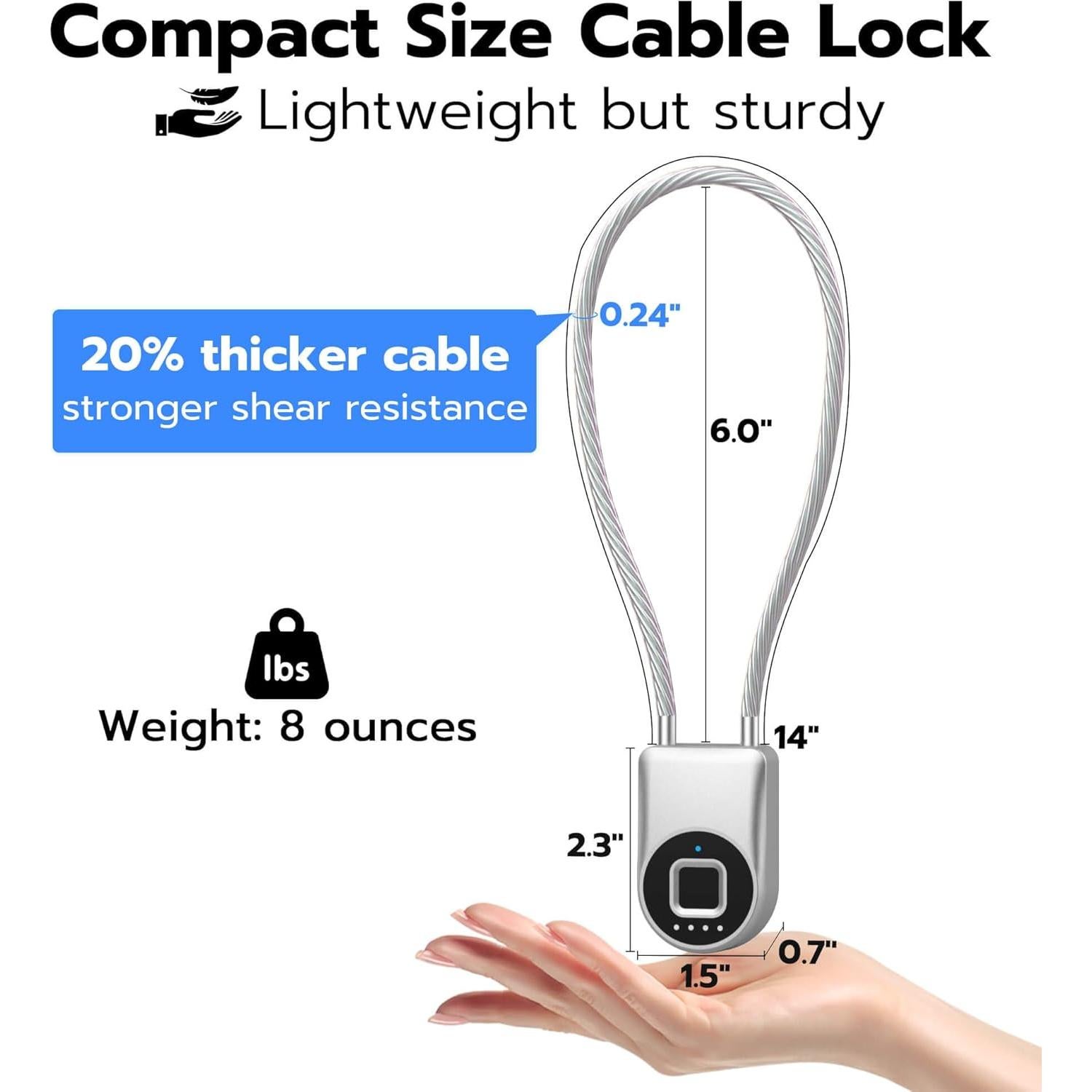 Candado de Cable Biométrico Anweller P2B 35,56 cm Plata