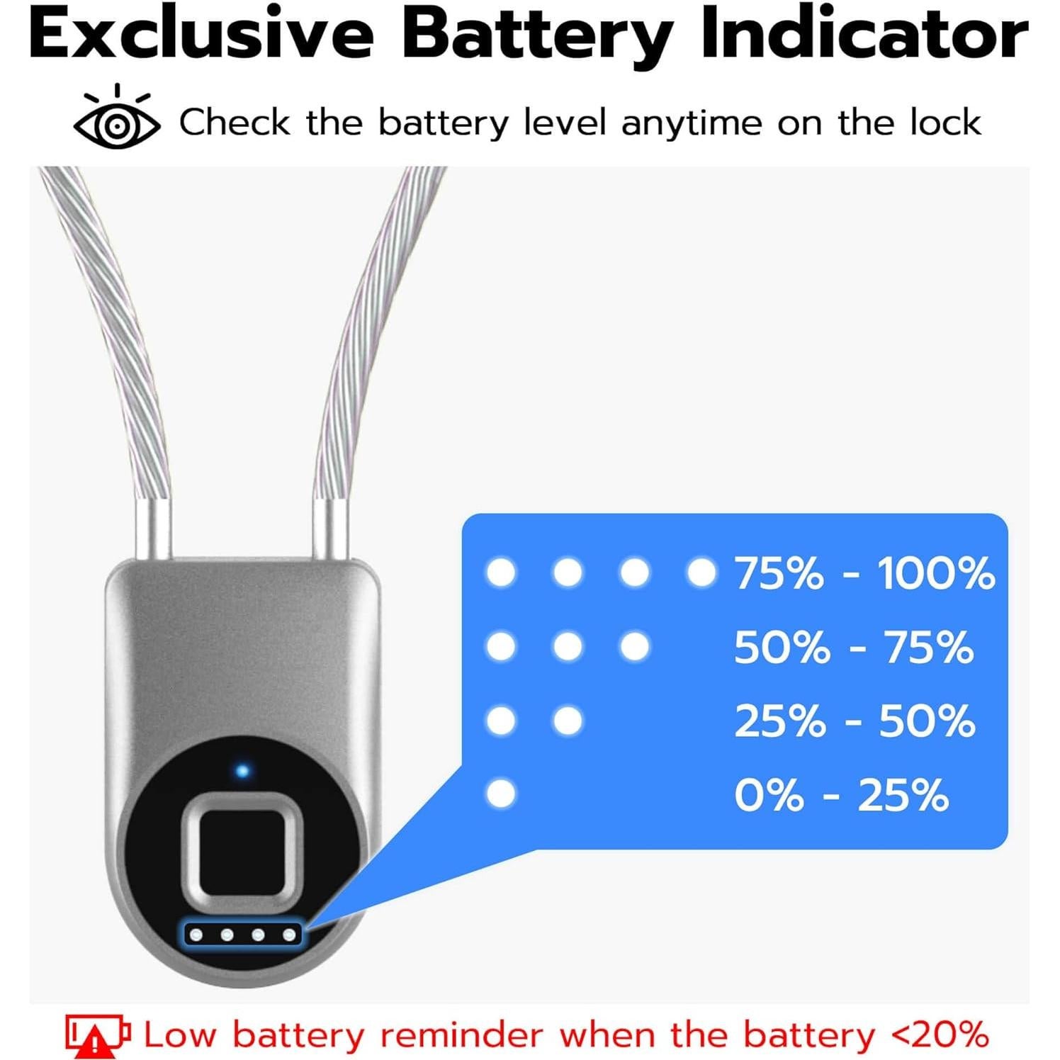 Candado de Cable Biométrico Anweller P2B 35,56 cm Plata