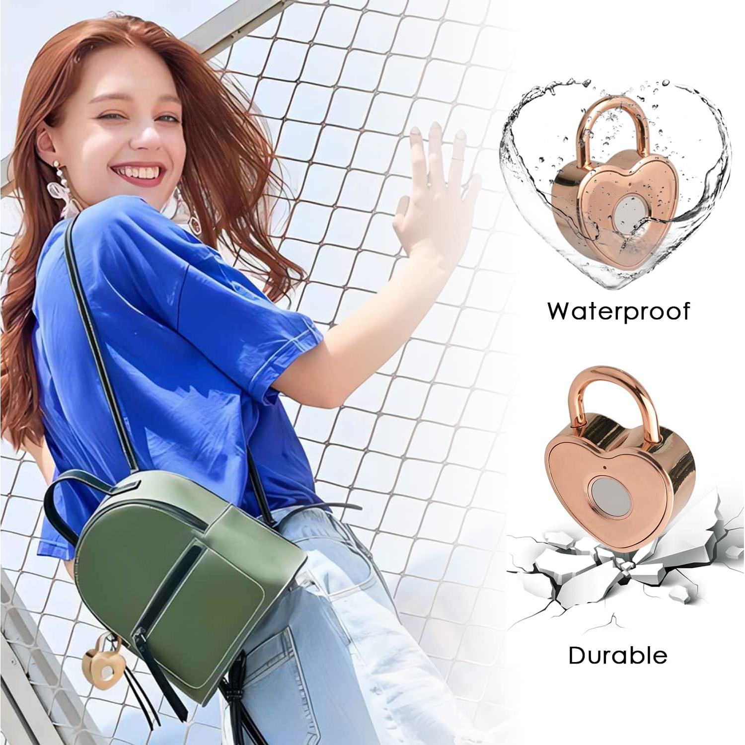 Candado Biométrico Tcyoatoa Corazón Oro Rosa Recargable