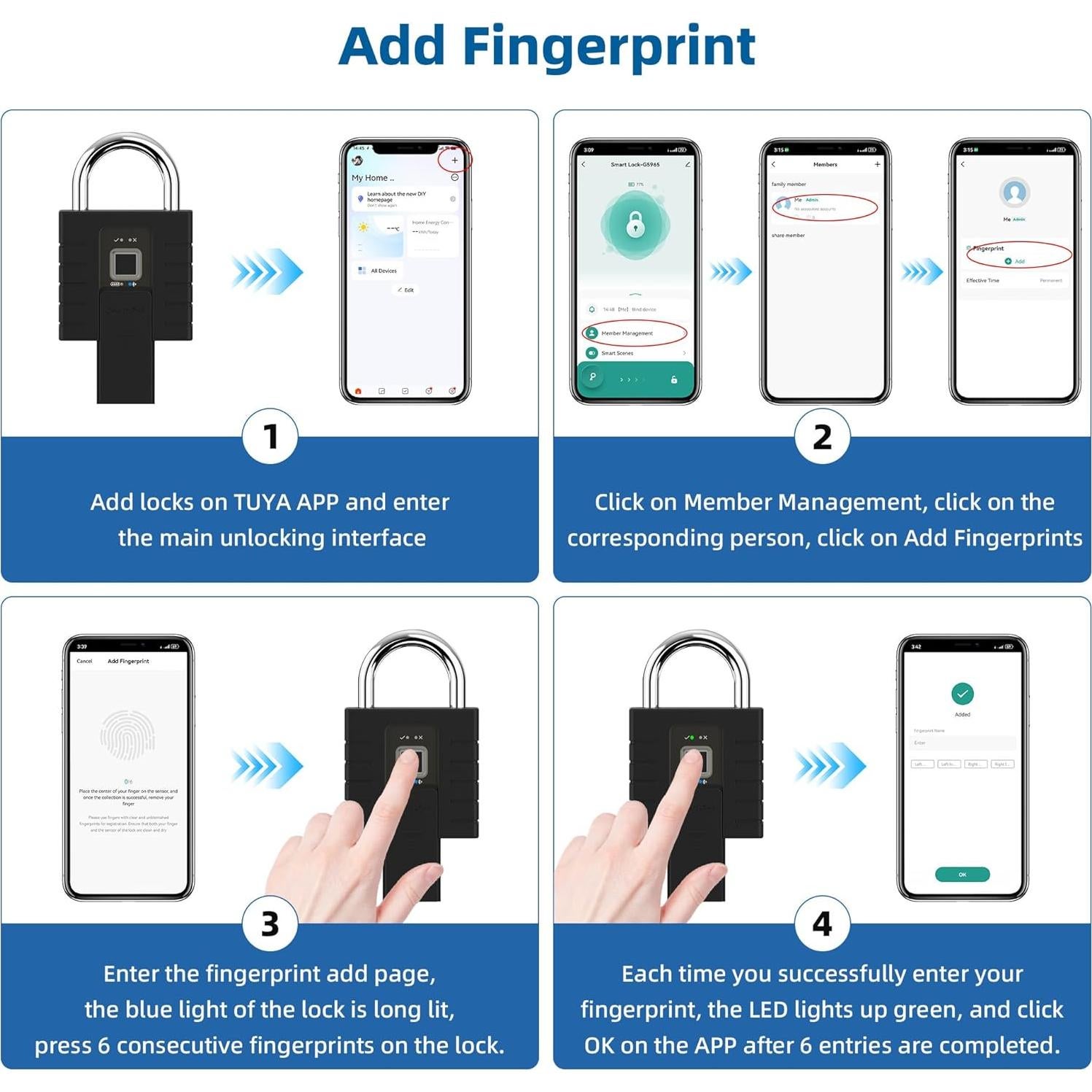 Candado Inteligente KENRONE Huella Dactilar Resistente IPX66
