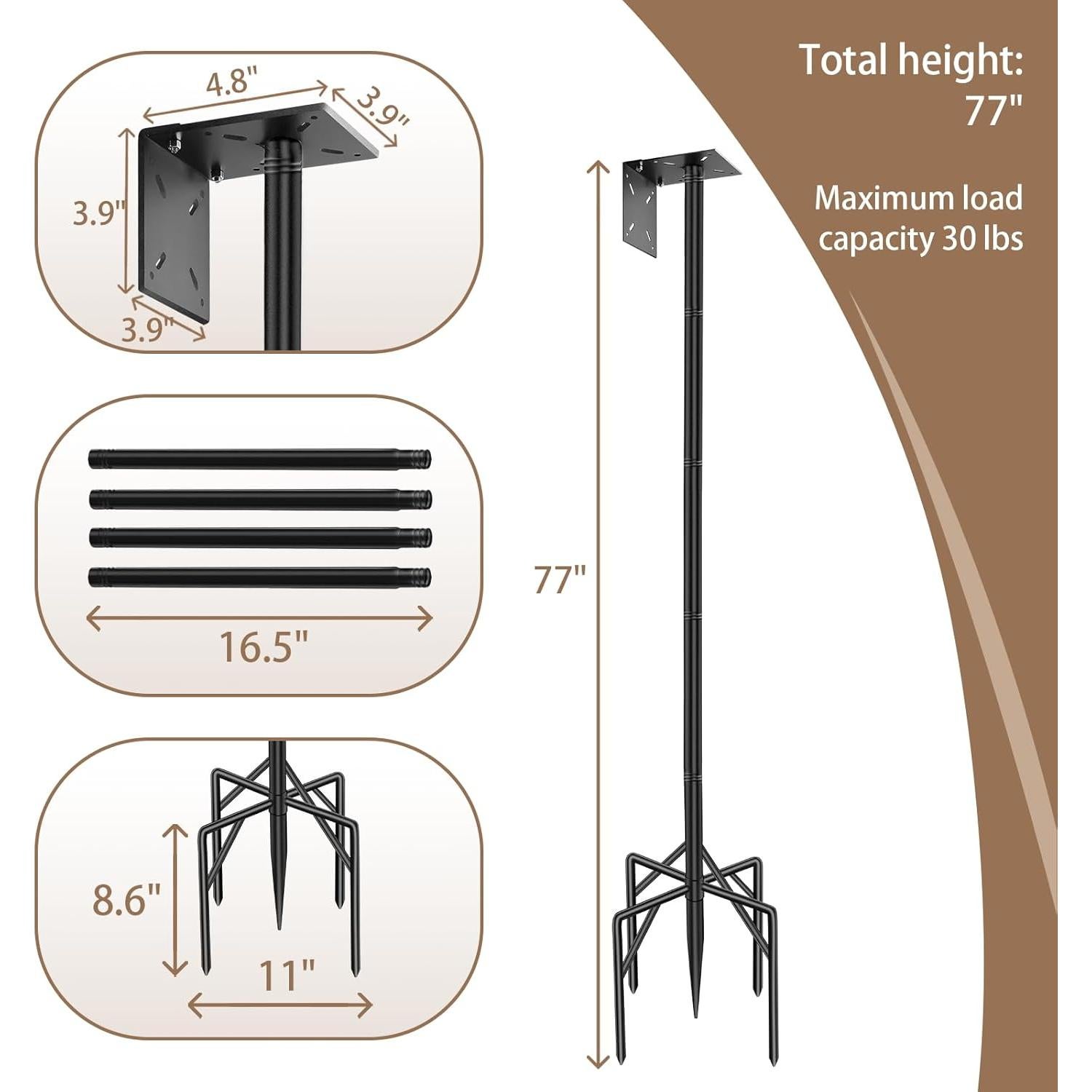 Poste para Casa de Aves ReTang 195 cm Ajustable Metal