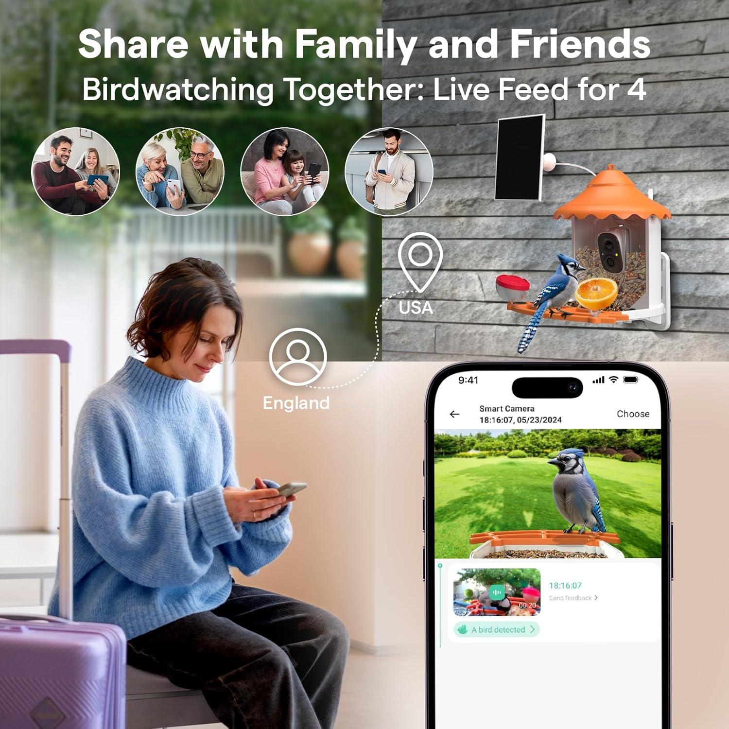 Comedero para Aves Birdsview Naranja 2.6L con Cámara 2K