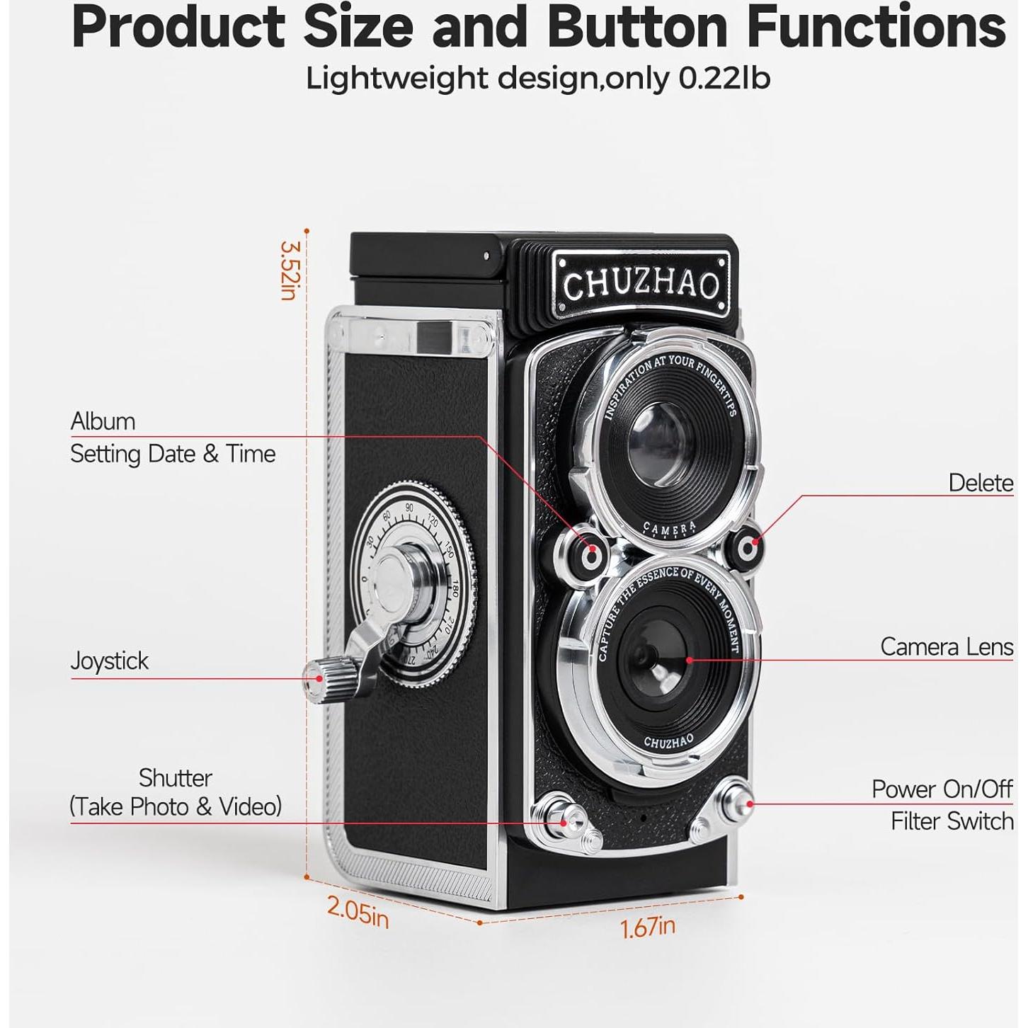 Cámara Digital Mini Retro TLR Chocapt 12MP 1080P FHD con SD 16GB