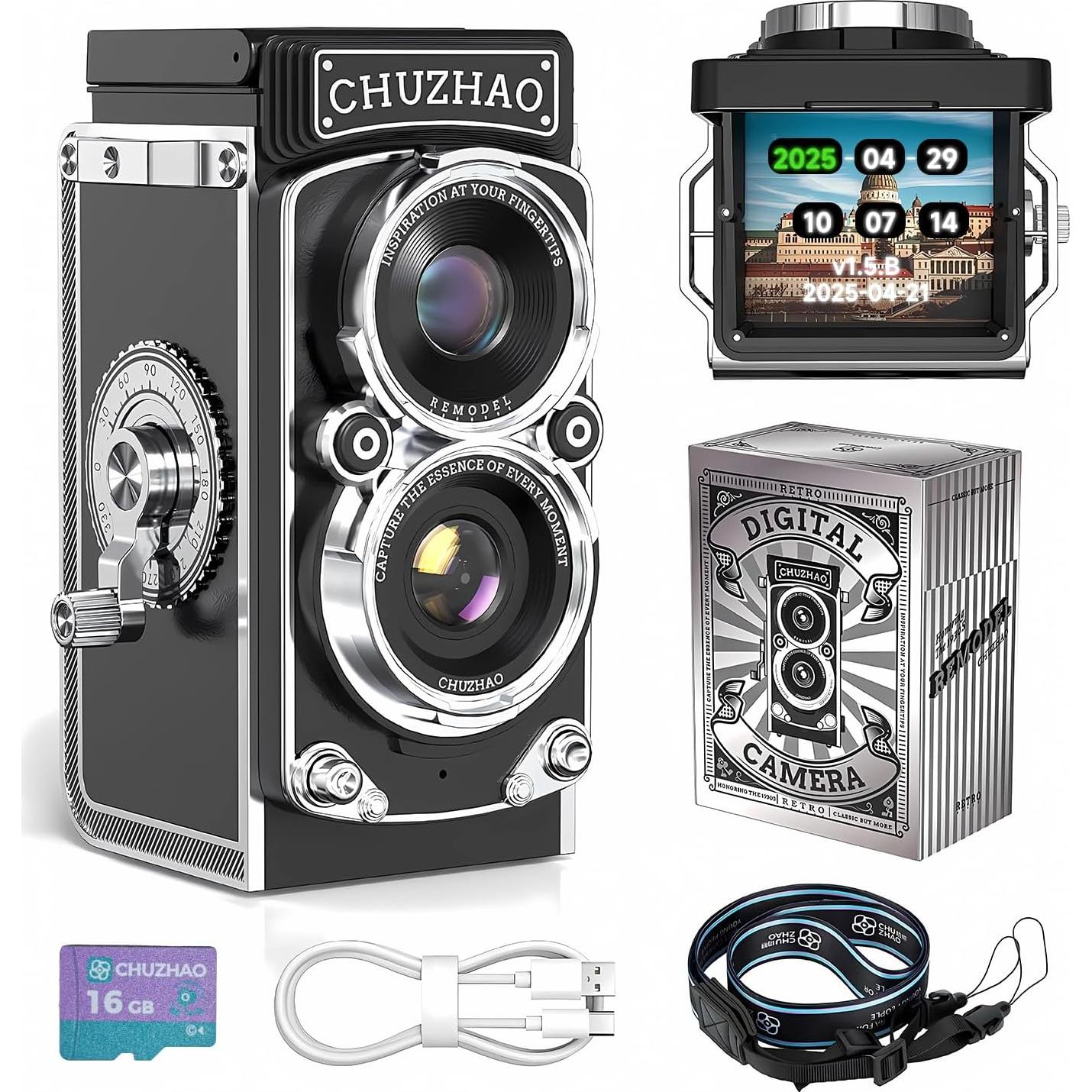 Cámara Digital Mini Retro TLR Chocapt 12MP 1080P FHD con SD 16GB