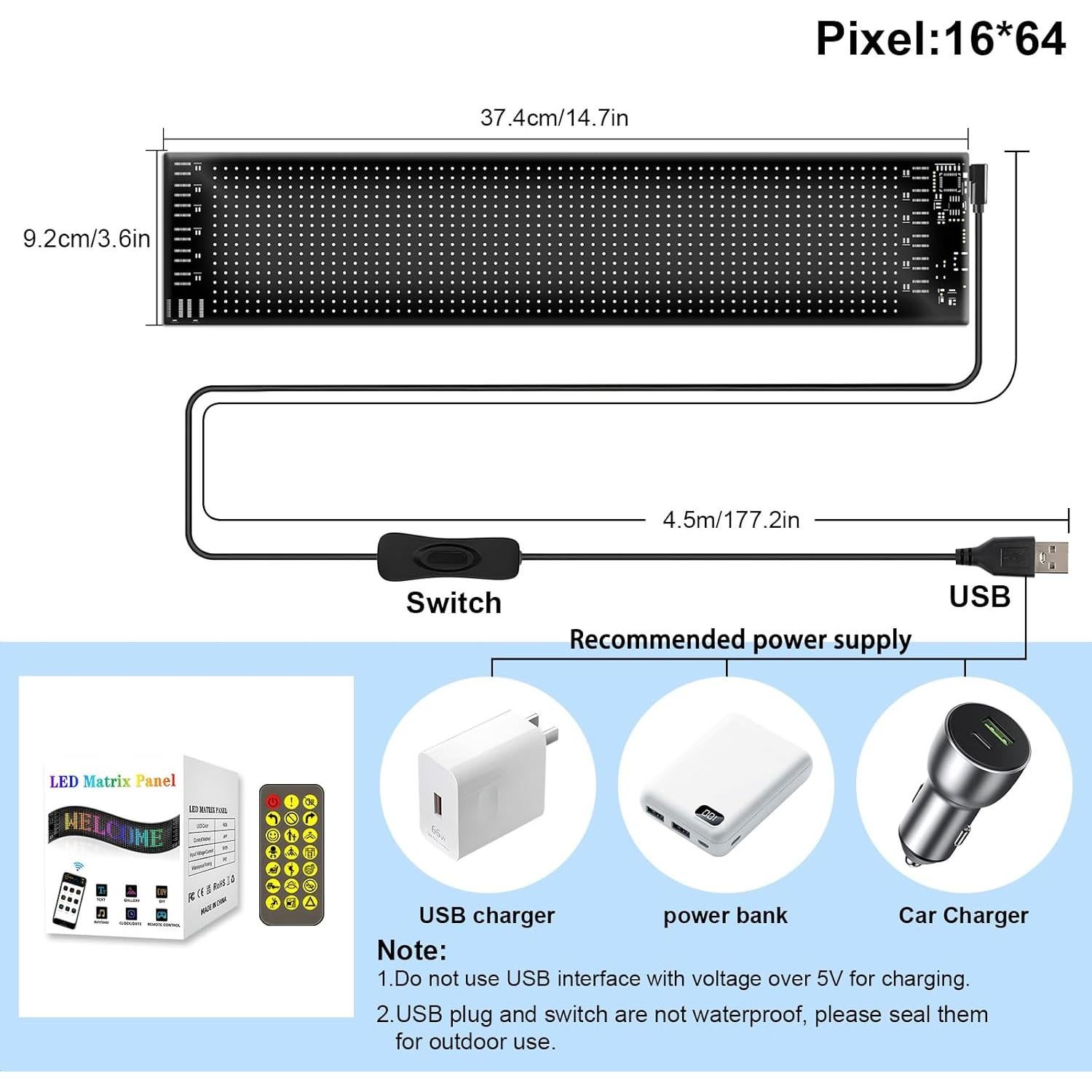 Cartel LED Programable Super RGB 38,1x10,2 cm Control APP