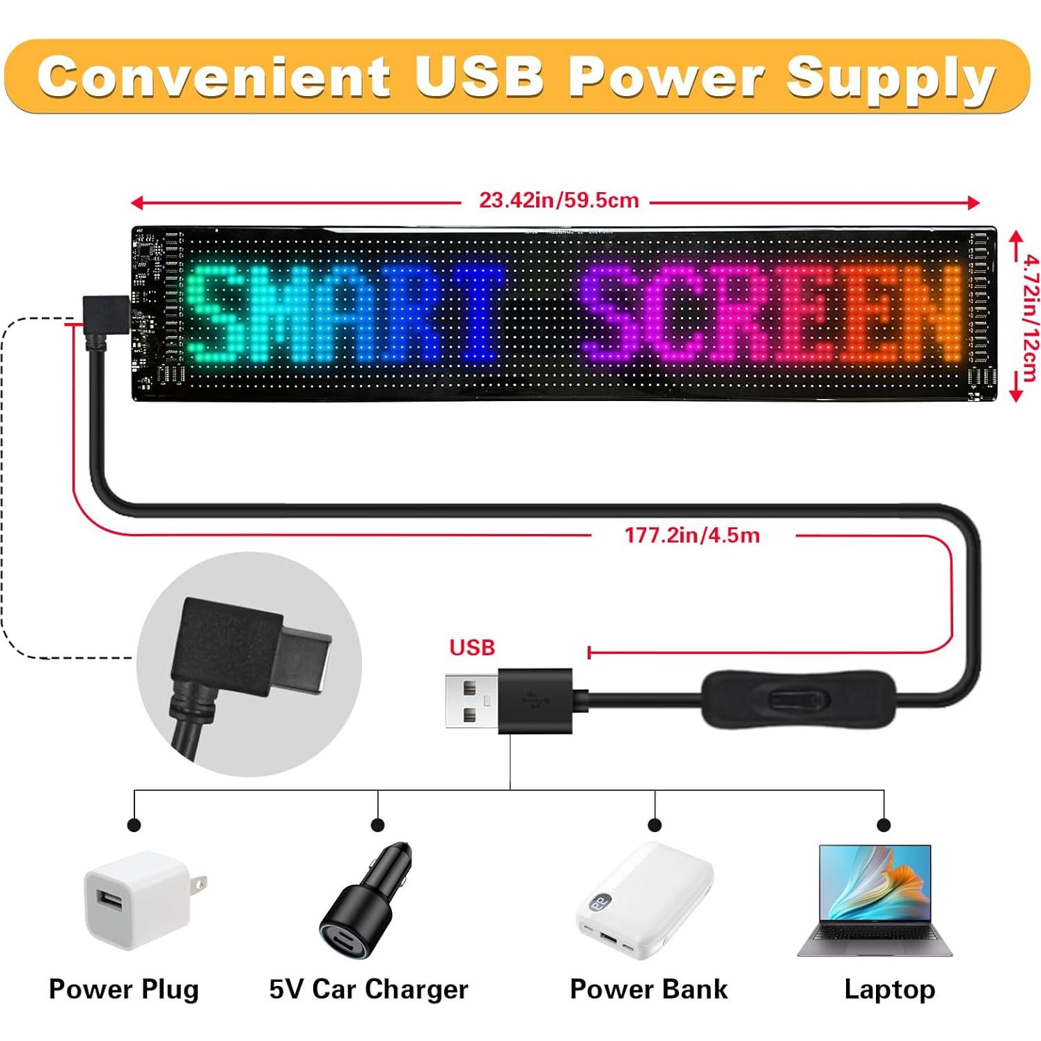 Cartel LED Publicitario Programable Howdot 12x60 cm USB