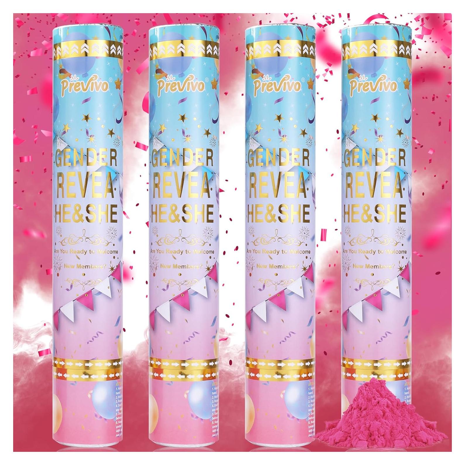 Cañón de Confeti Revelación de Género - 4 Poppers Rosa