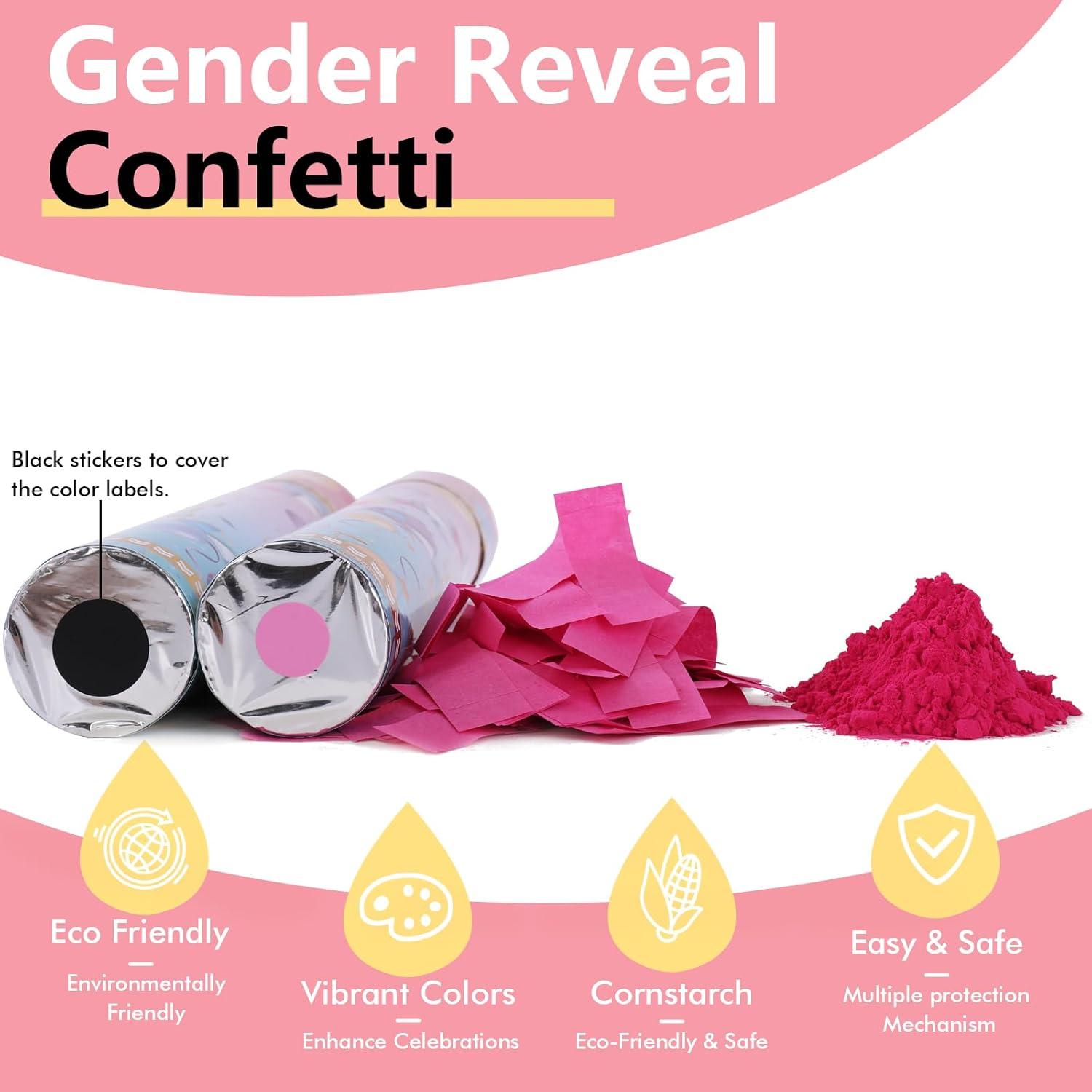 Cañón de Confeti Revelación de Género - 4 Poppers Rosa