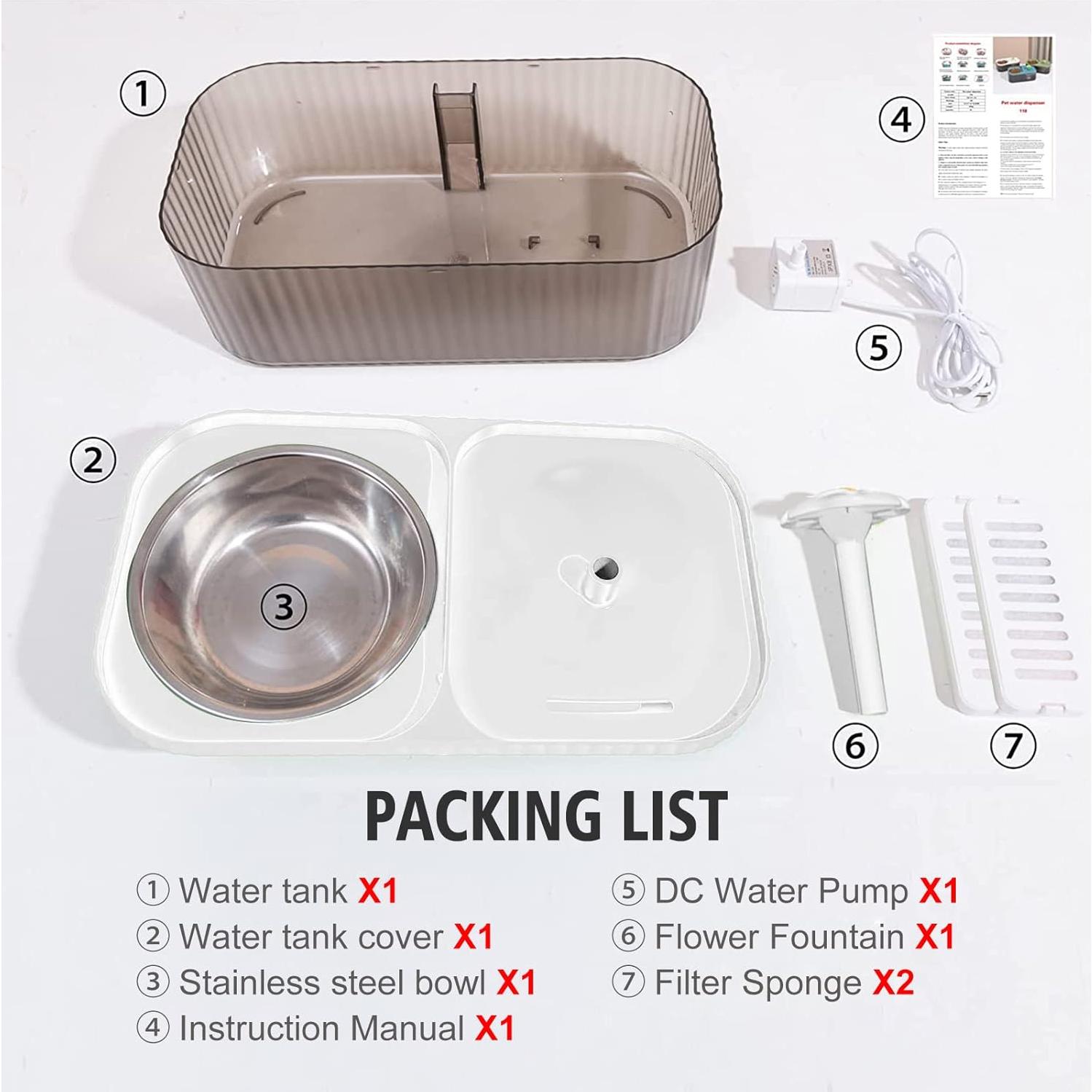 Fuente de Agua Suertree 3L y Tazón Acero Inoxidable 350g