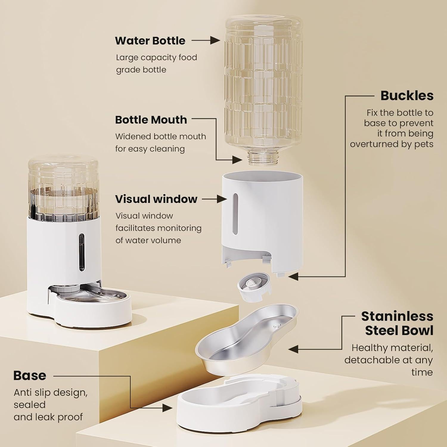 Dispensador de Agua Automático CZPET 4L con Tazón Inoxidable