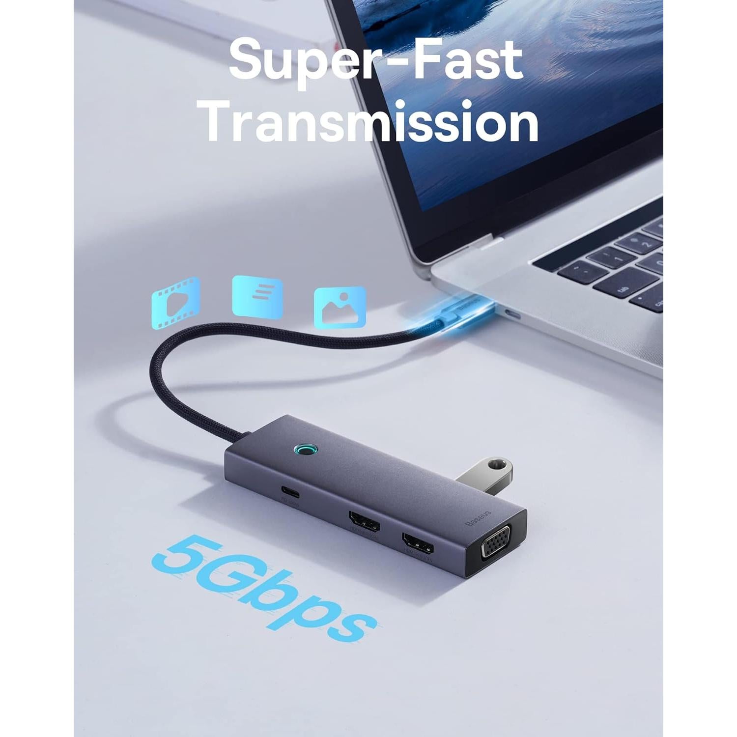 Estación de Acoplamiento Doble Monitor Baseus 7 en 1 USB-C 4K