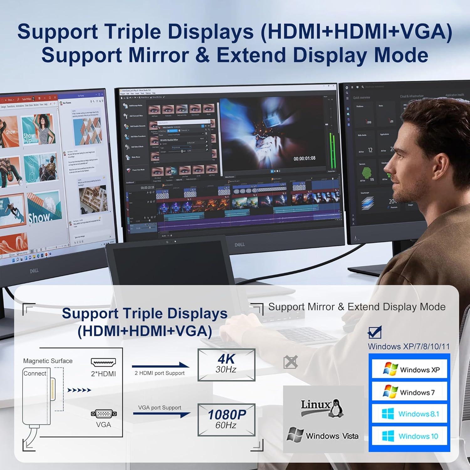 Estación de Acoplamiento 12-en-1 Microsoft Surface Pro - HDMI 4K, VGA