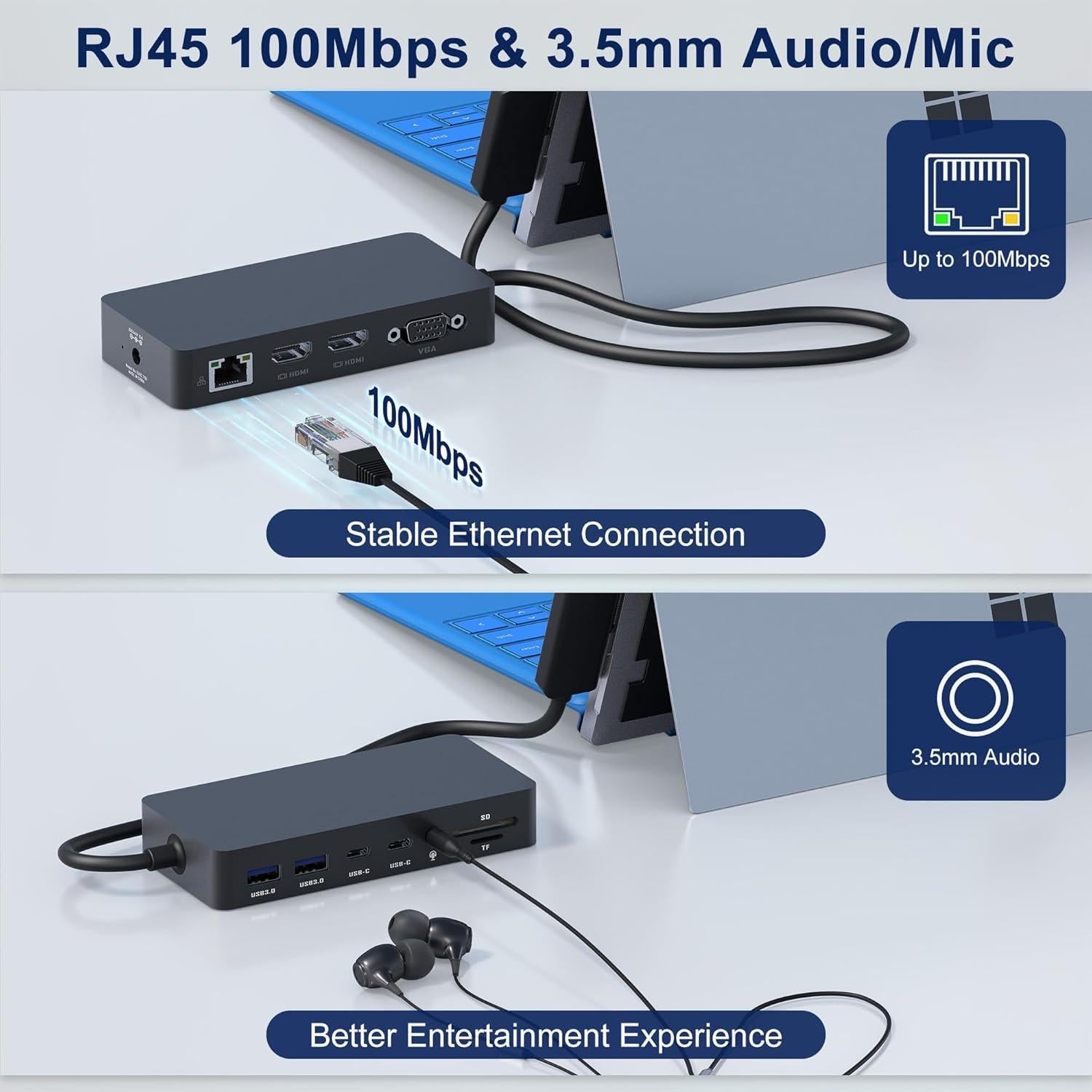 Estación de Acoplamiento 12-en-1 Microsoft Surface Pro - HDMI 4K, VGA