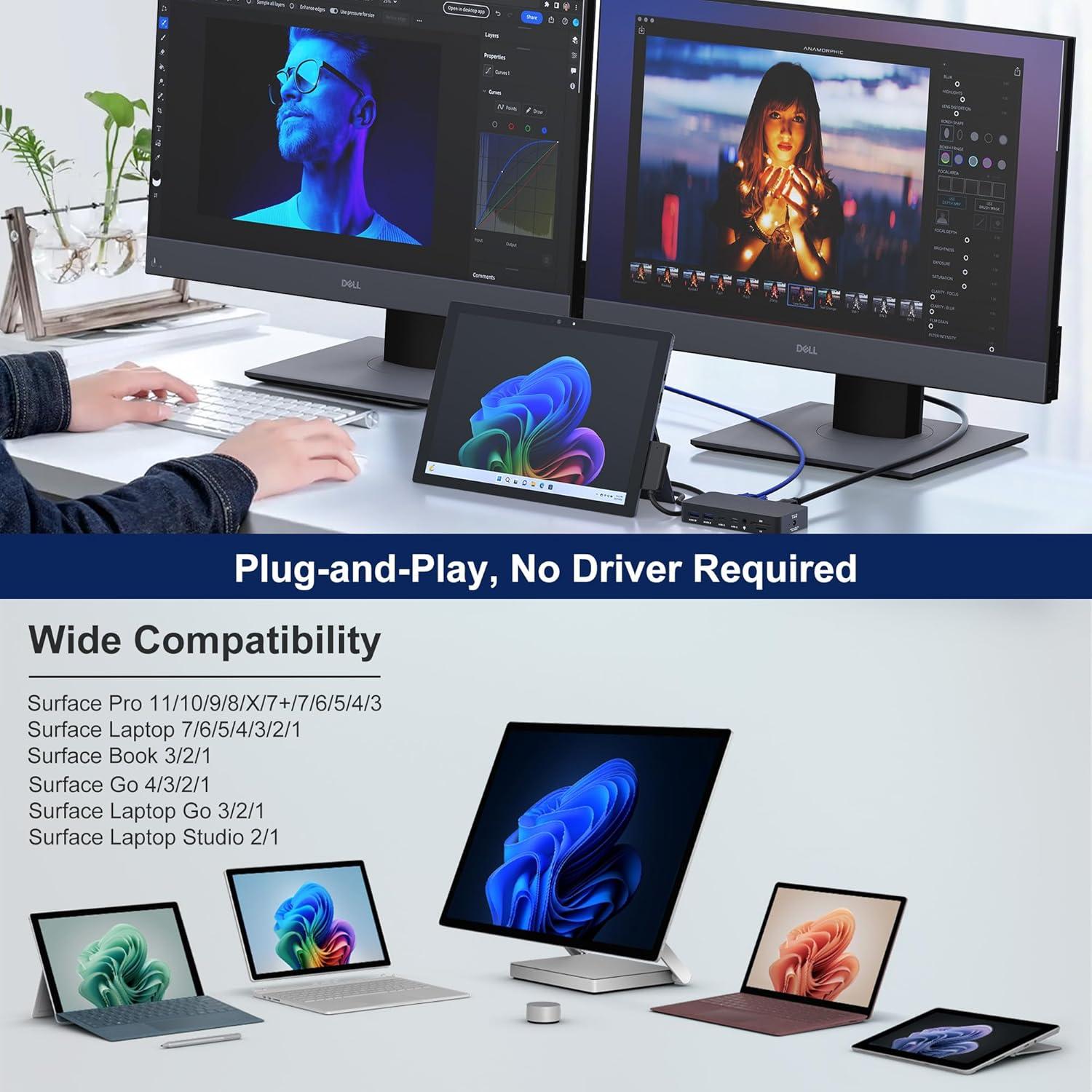 Estación de Acoplamiento 12-en-1 Microsoft Surface Pro - HDMI 4K, VGA