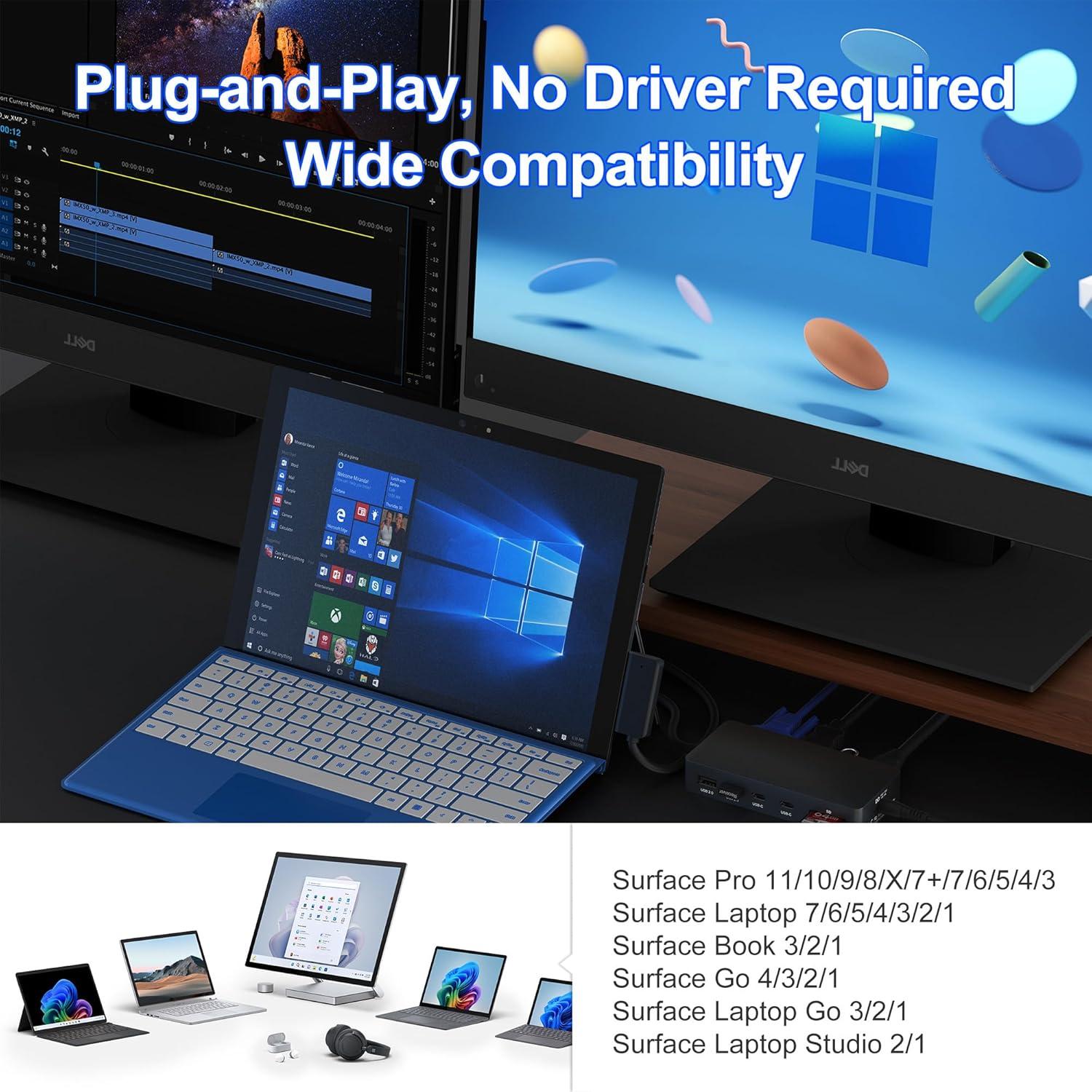 Dock Estación de Acoplamiento Microsoft Surface 11-en-1 4K HDMI VGA