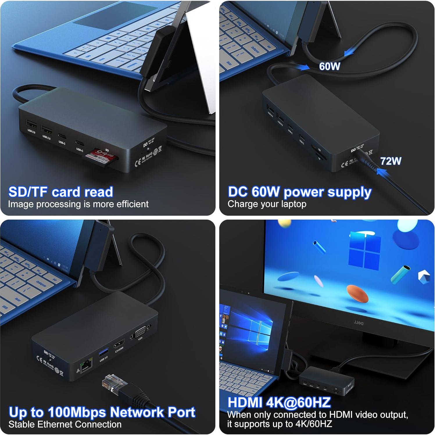 Dock Estación de Acoplamiento Microsoft Surface 11-en-1 4K HDMI VGA
