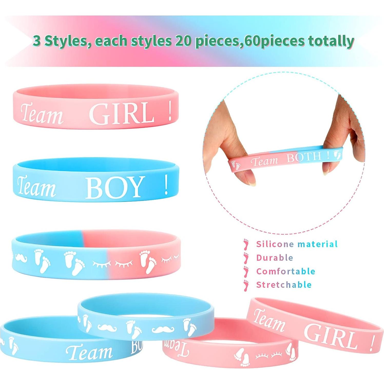 Hicarer 60 Pulseras de Revelación de Género Azul y Rosa