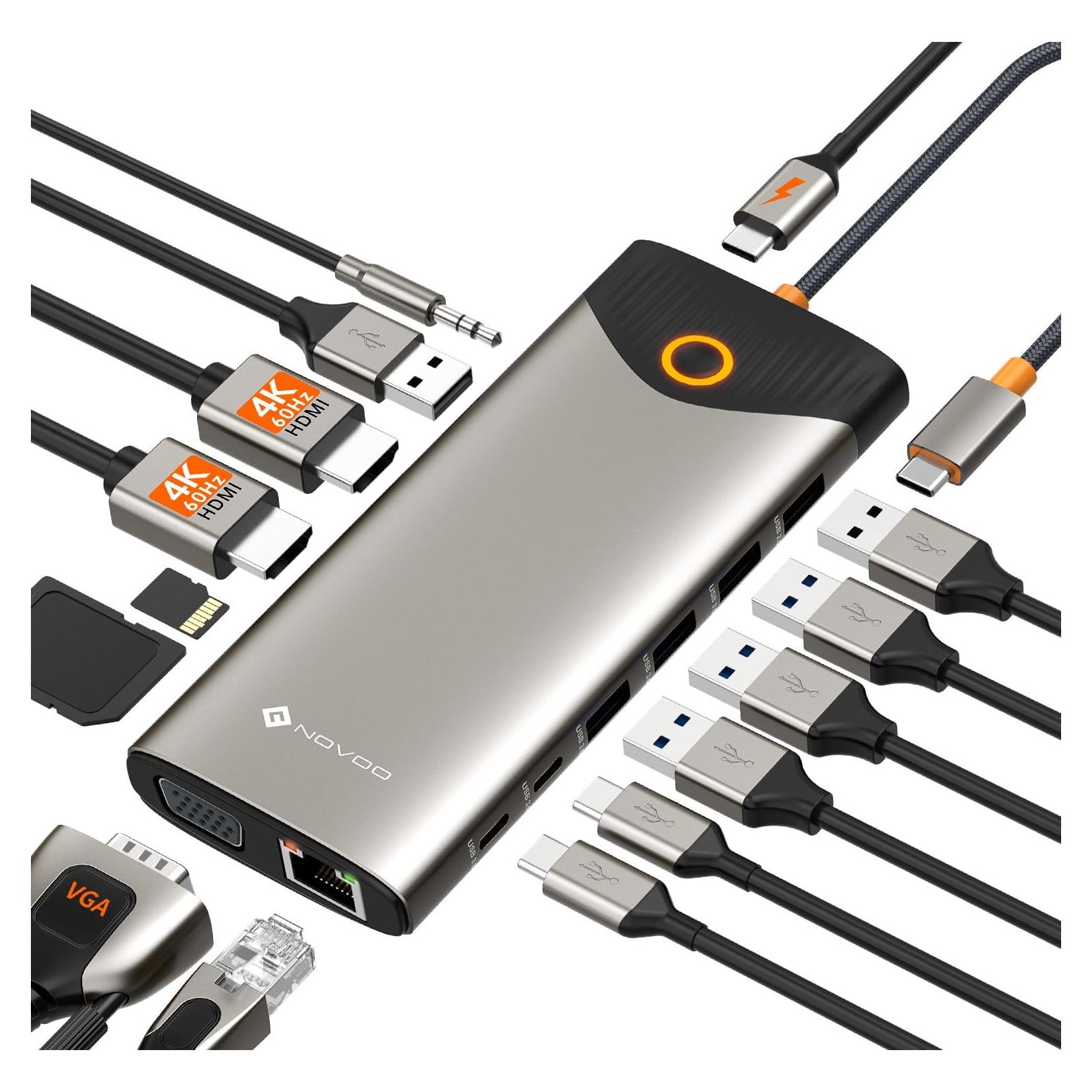 Estación de Acoplamiento USB C NOVOO 15 en 1 para 3 Monitores