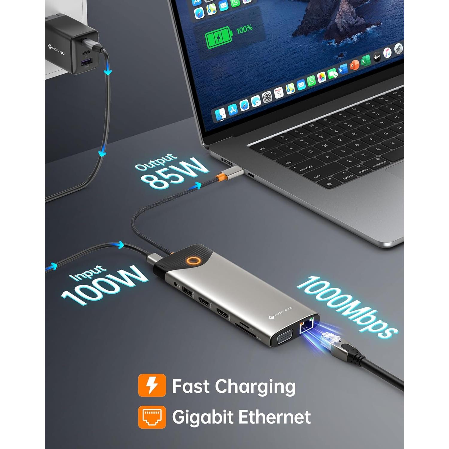 Estación de Acoplamiento USB C NOVOO 15 en 1 para 3 Monitores