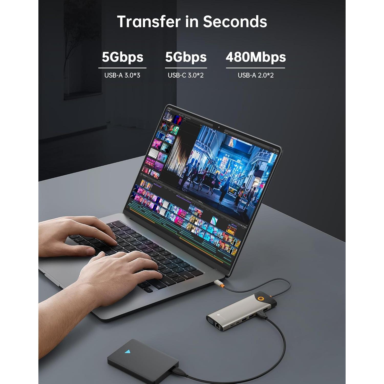 Estación de Acoplamiento USB C NOVOO 15 en 1 para 3 Monitores