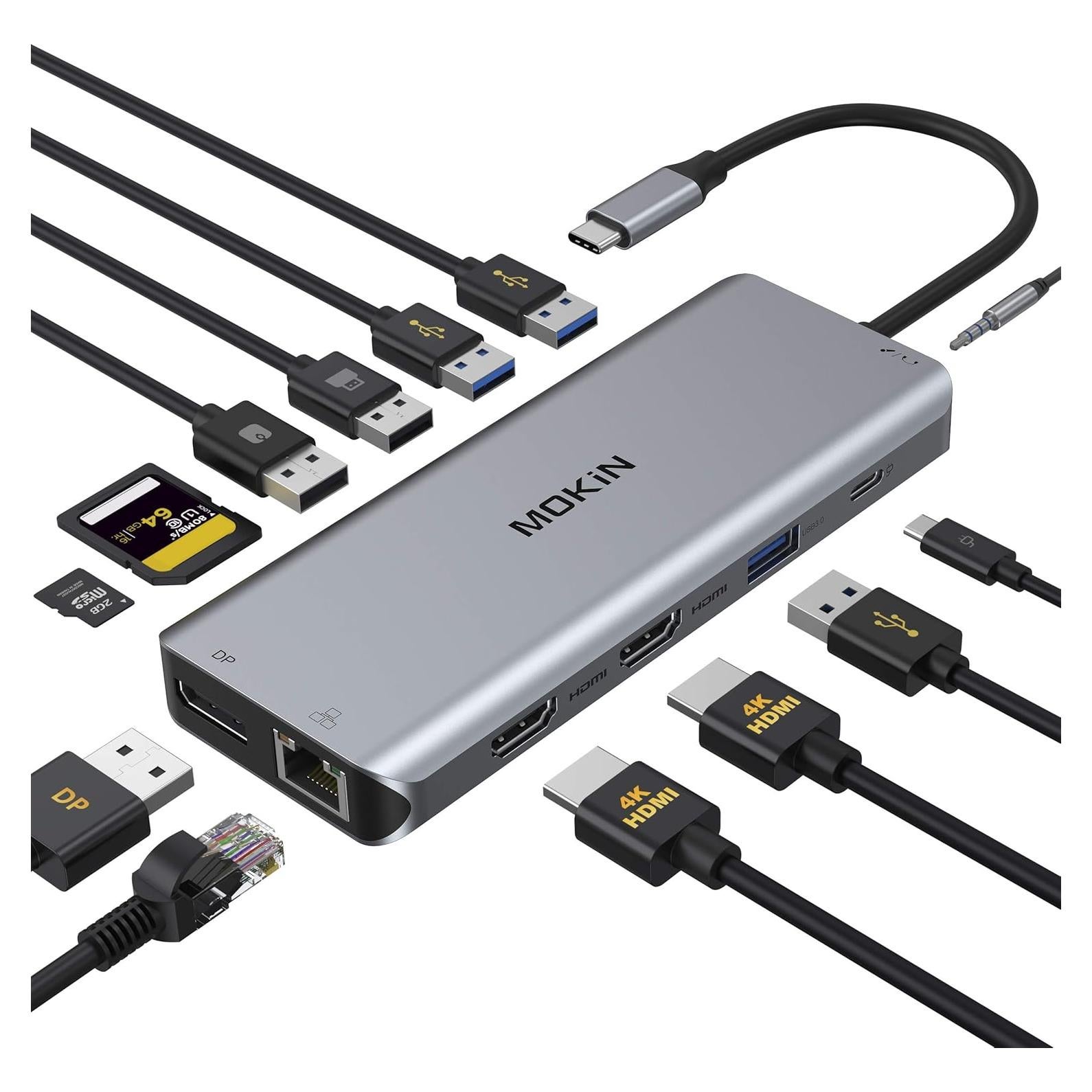 Hub USB C 13 en 1 MOKiN Doble HDMI 4K para Laptop