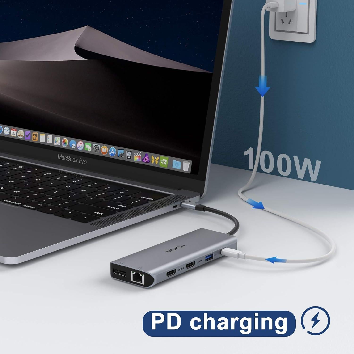 Hub USB C 13 en 1 MOKiN Doble HDMI 4K para Laptop