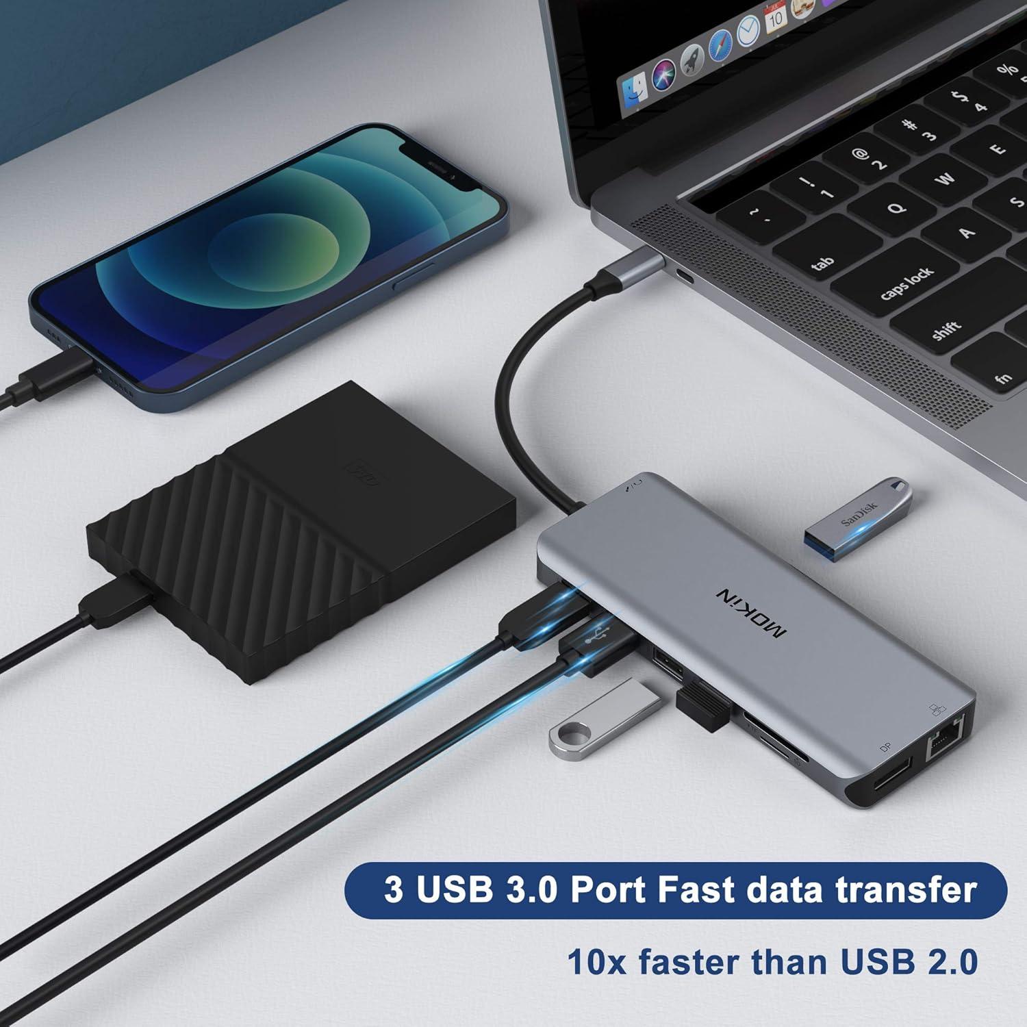 Hub USB C 13 en 1 MOKiN Doble HDMI 4K para Laptop