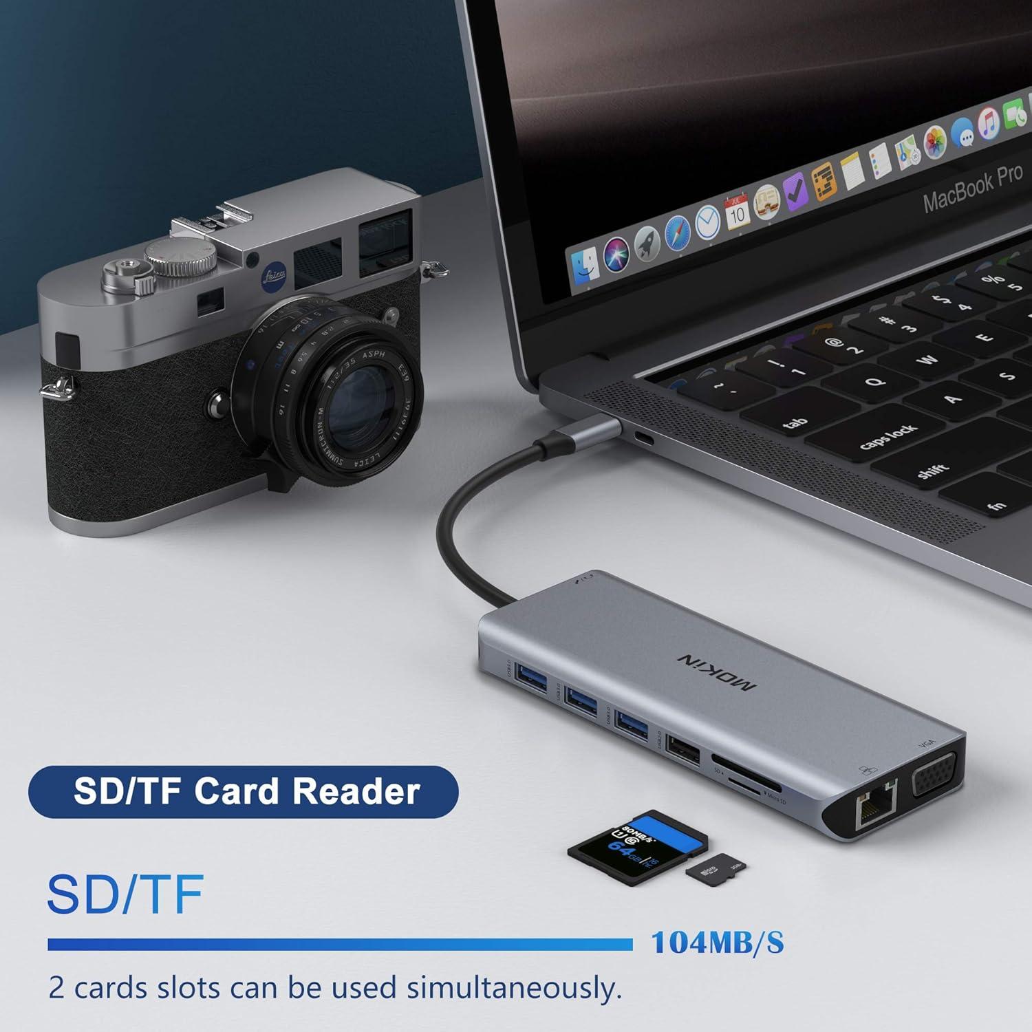 Hub USB C 13 en 1 MOKiN Doble HDMI 4K para Laptop