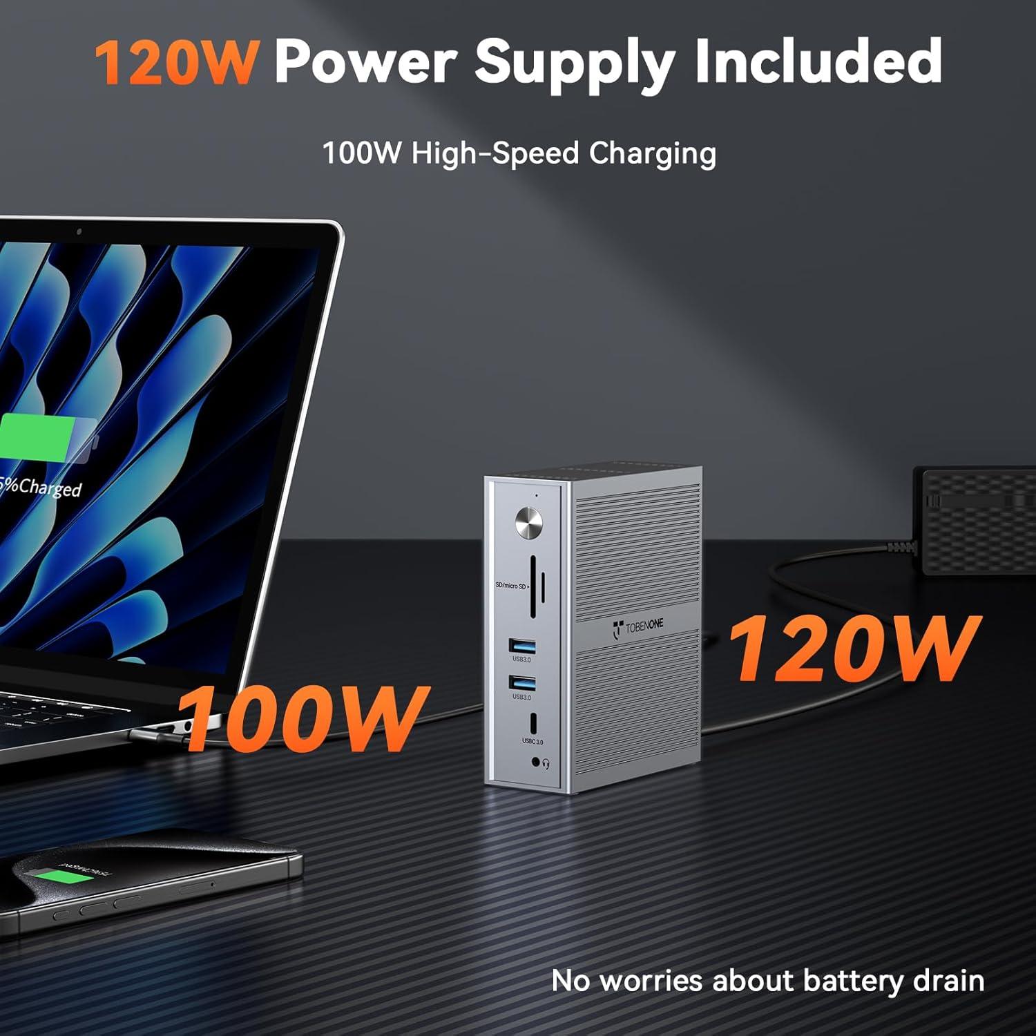 Estación de Acoplamiento TobenONE USB C 14-en-1 para 3 Monitores