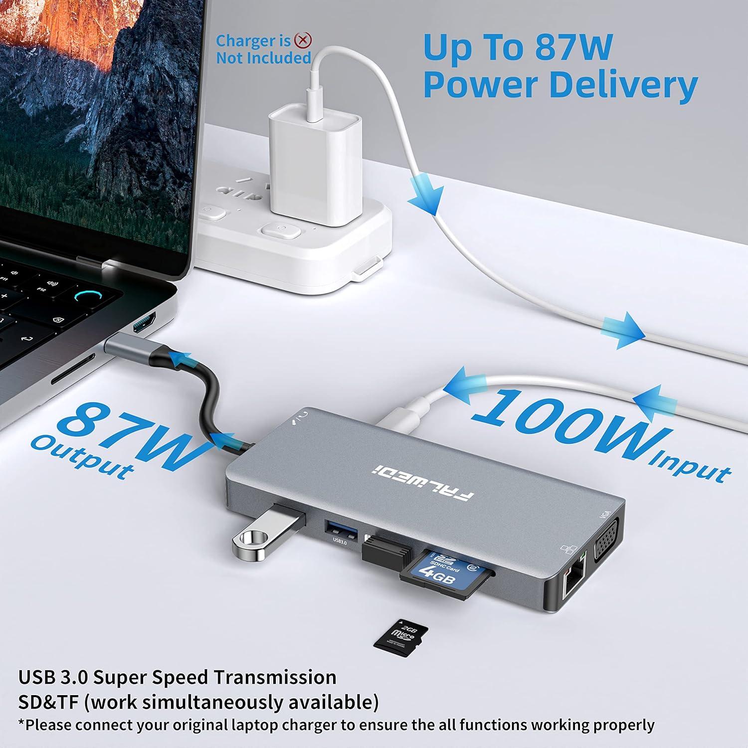 Estación de Acoplamiento USB C 12 en 1 FALWEDI Doble HDMI