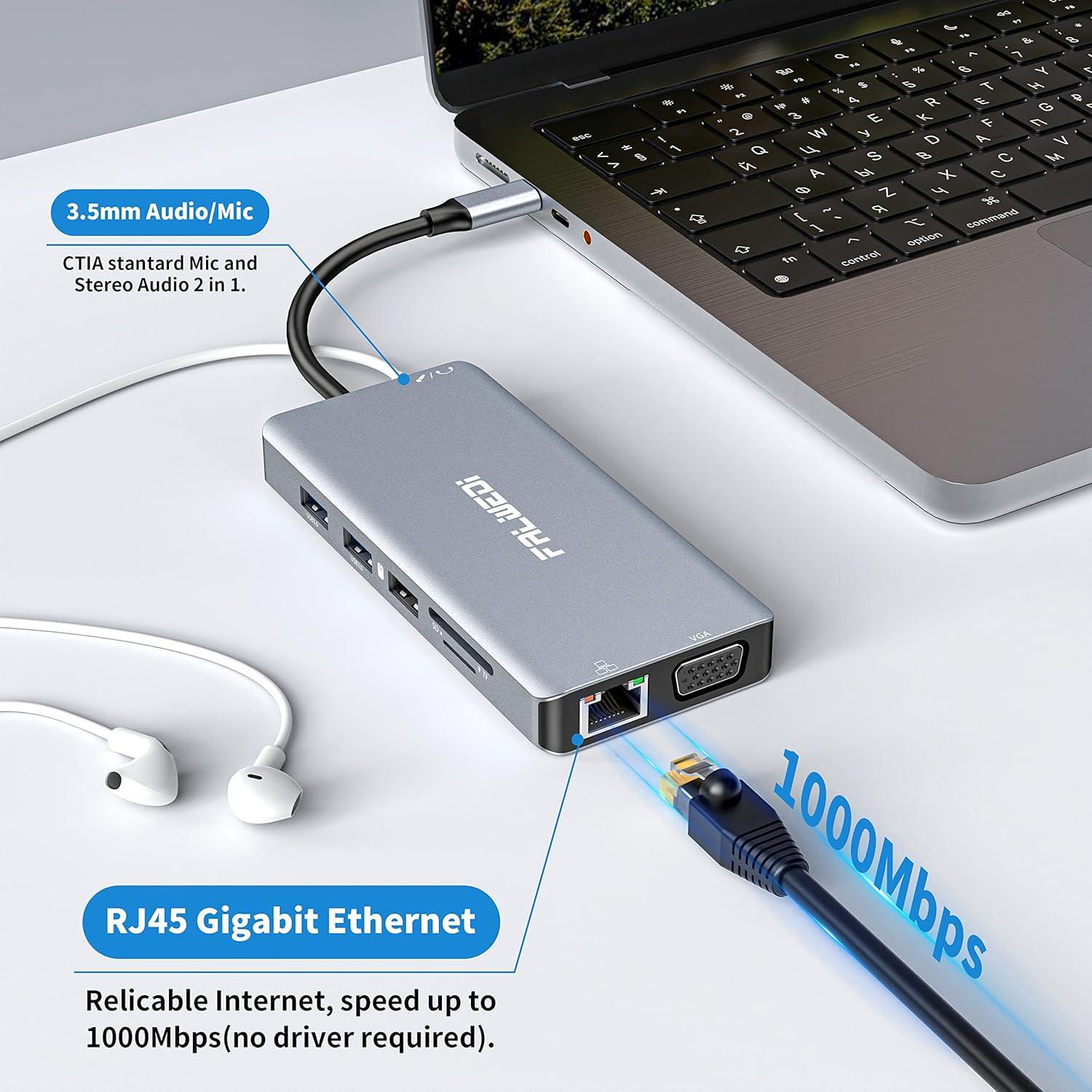 Estación de Acoplamiento USB C 12 en 1 FALWEDI Doble HDMI