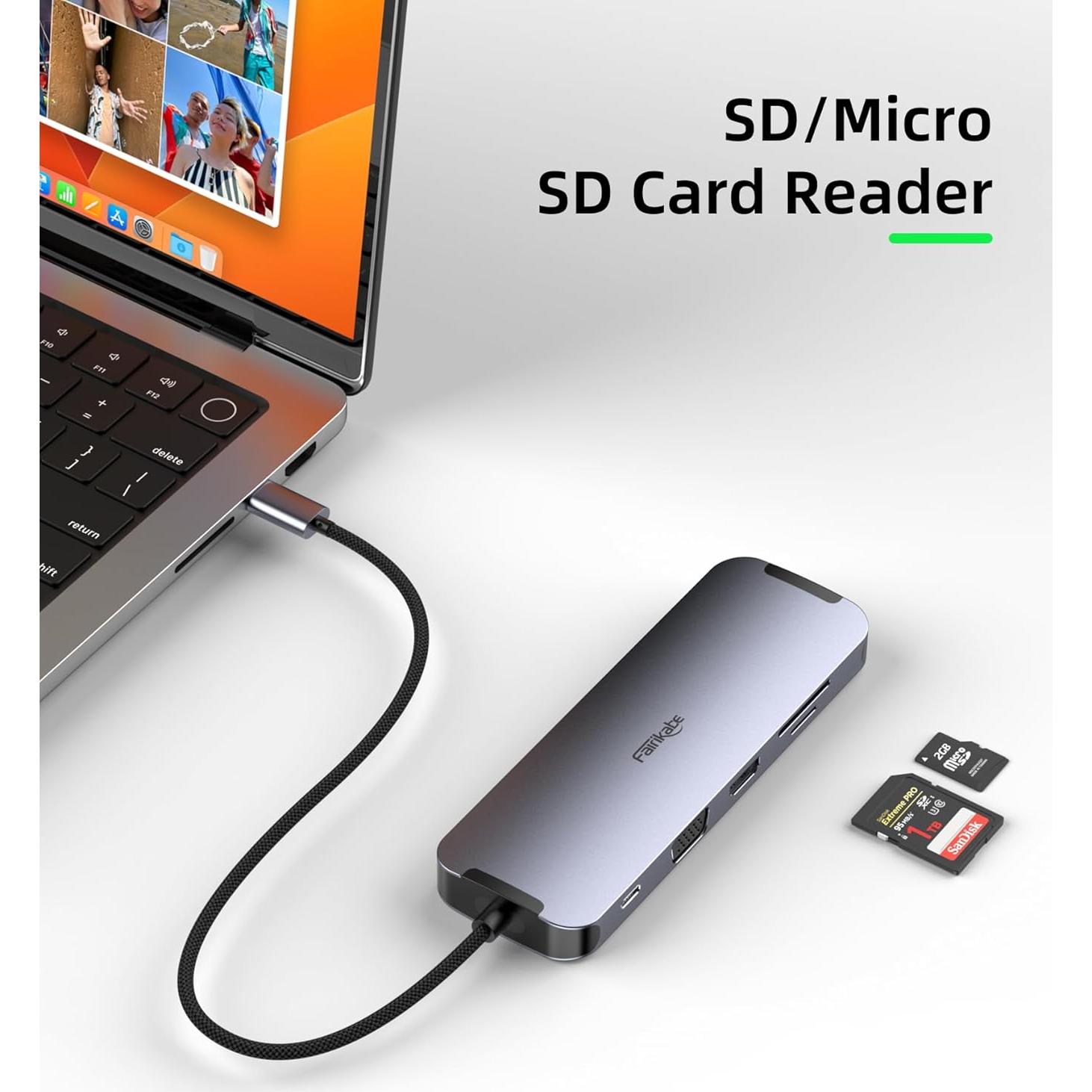 Hub USB C 10 en 1 Fairikabe con HDMI, VGA y Ethernet